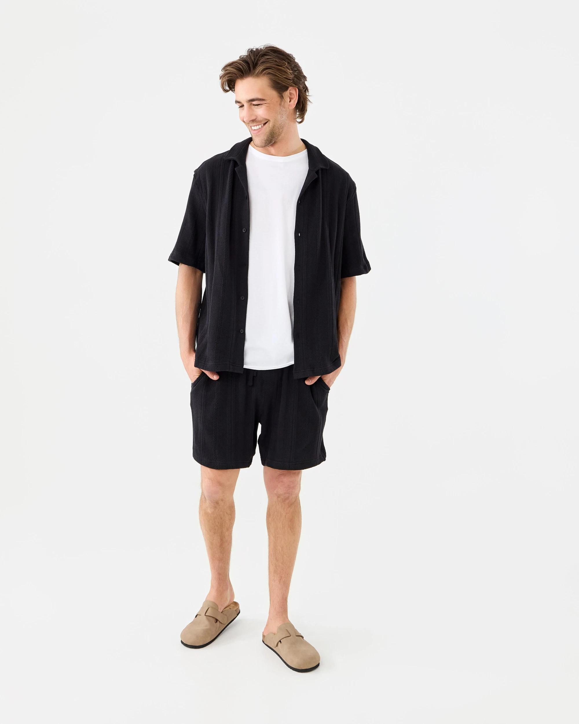 2 Short Sleeve Textured Shirt Blk Selfsp, 2 of 9