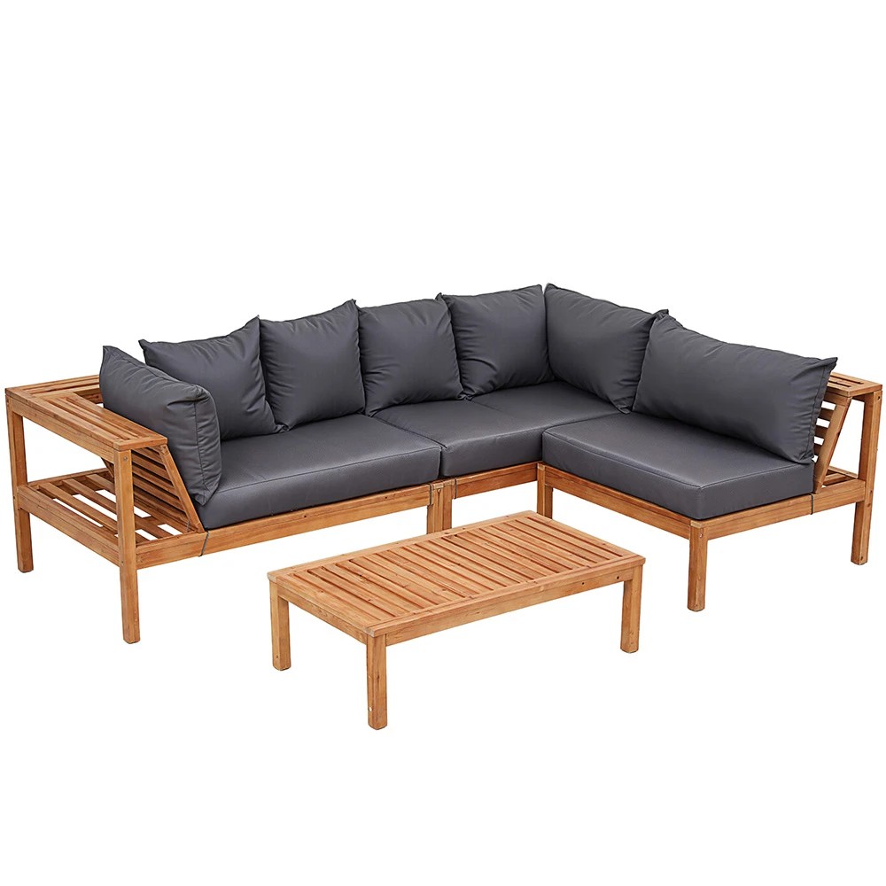 1 Gardeon 4 Pieces Outdoor Sofa Set 5-Seater en Bench with Built-in Side Table - Natural, 1 of 10