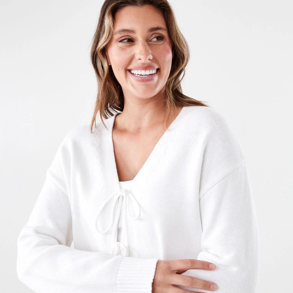 4 Tie Front Cardigan WHITE, 4 of 5