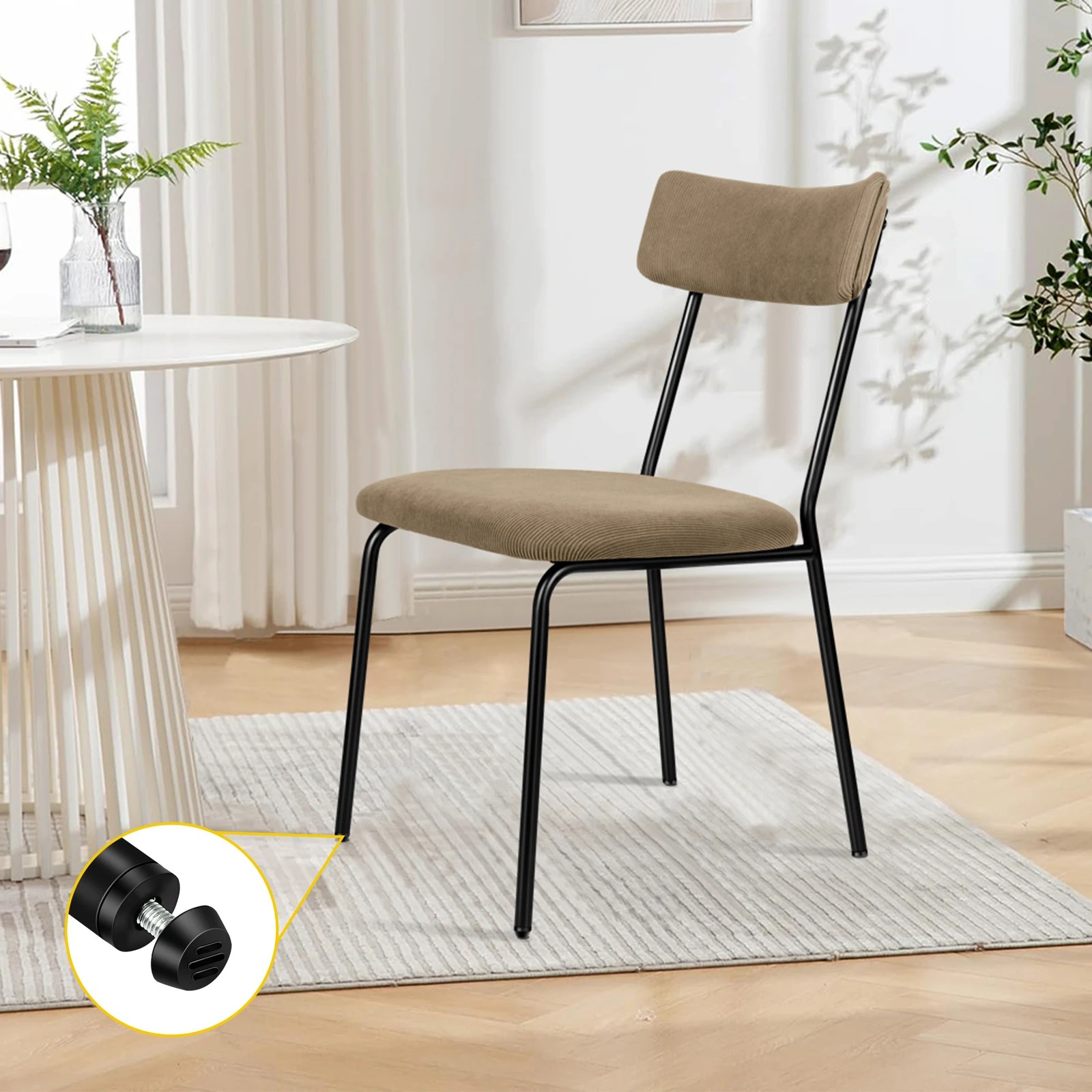 3 Alfordson 4x Dining Chairs Accent Kitchen Lounge Curved Backrest Corduroy - Khaki, 3 of 9