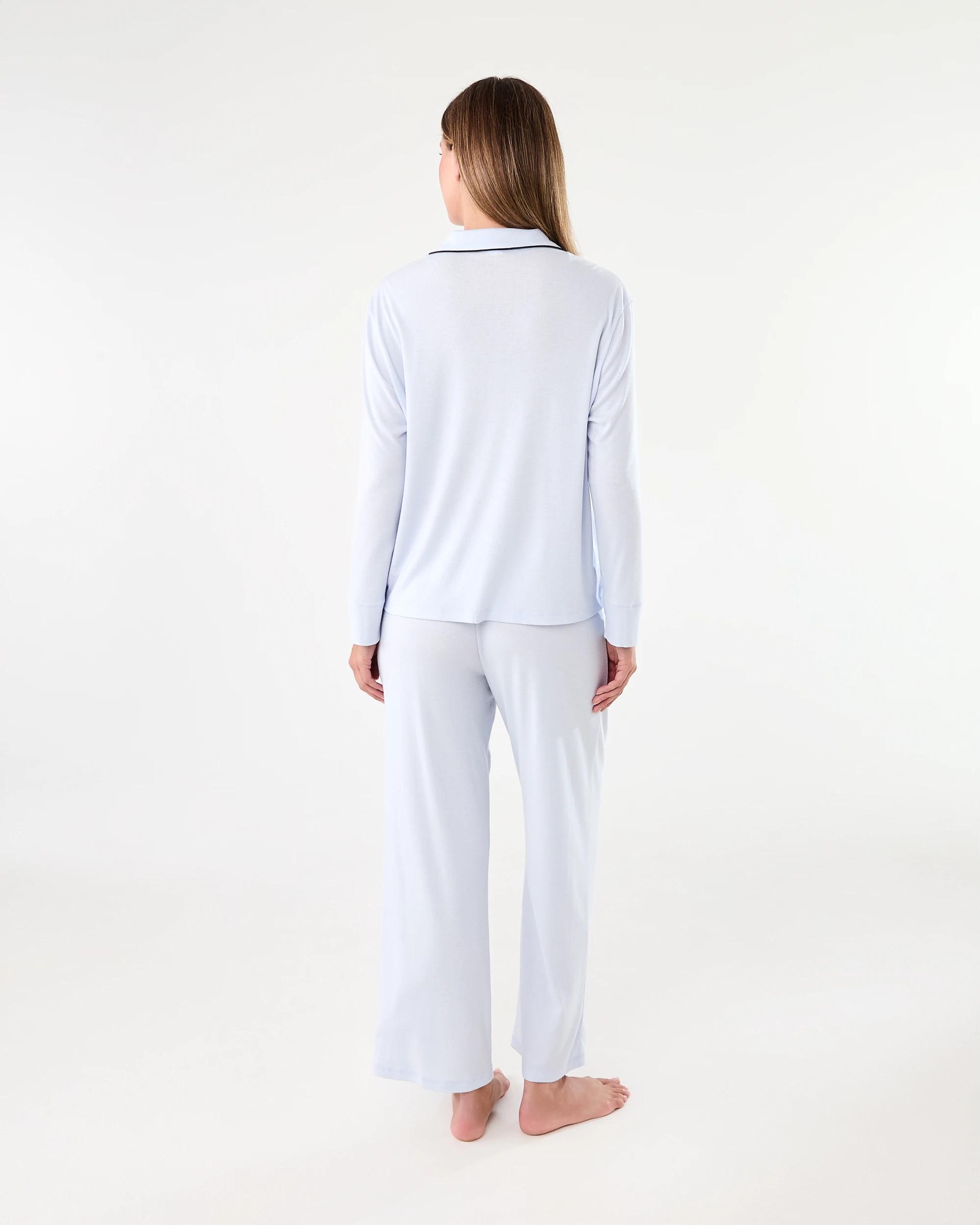 3 Long Sleeve Top and Pants Comfort Rib Pyjama Set Halo Blue, 3 of 8