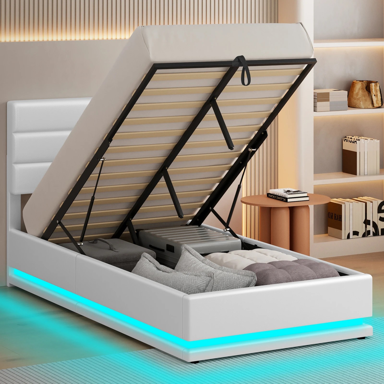 5 Alfordson Bed Frame King Single Platform RGB LED Gas Lift Base Storage - White, 5 of 10