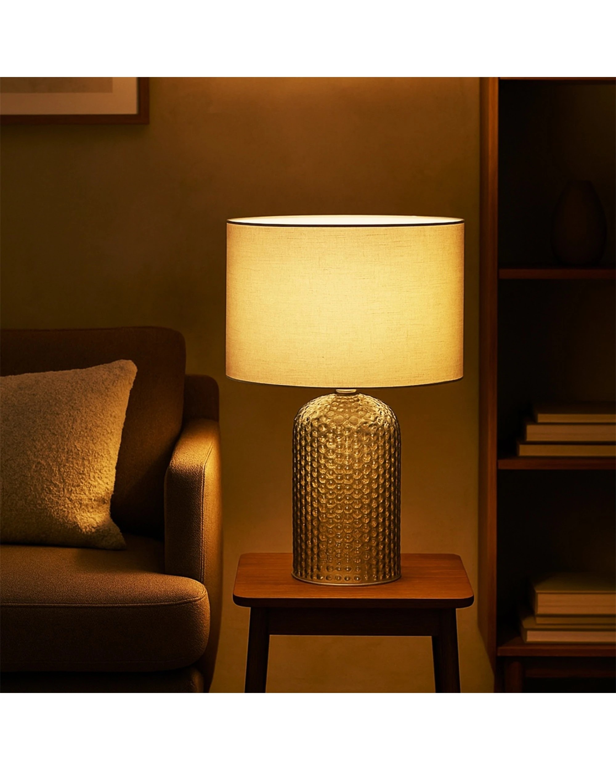 2 Urban Style Billie Table Lamp Textured Glass Base Inline Switch Cream - Beige, 2 of 5