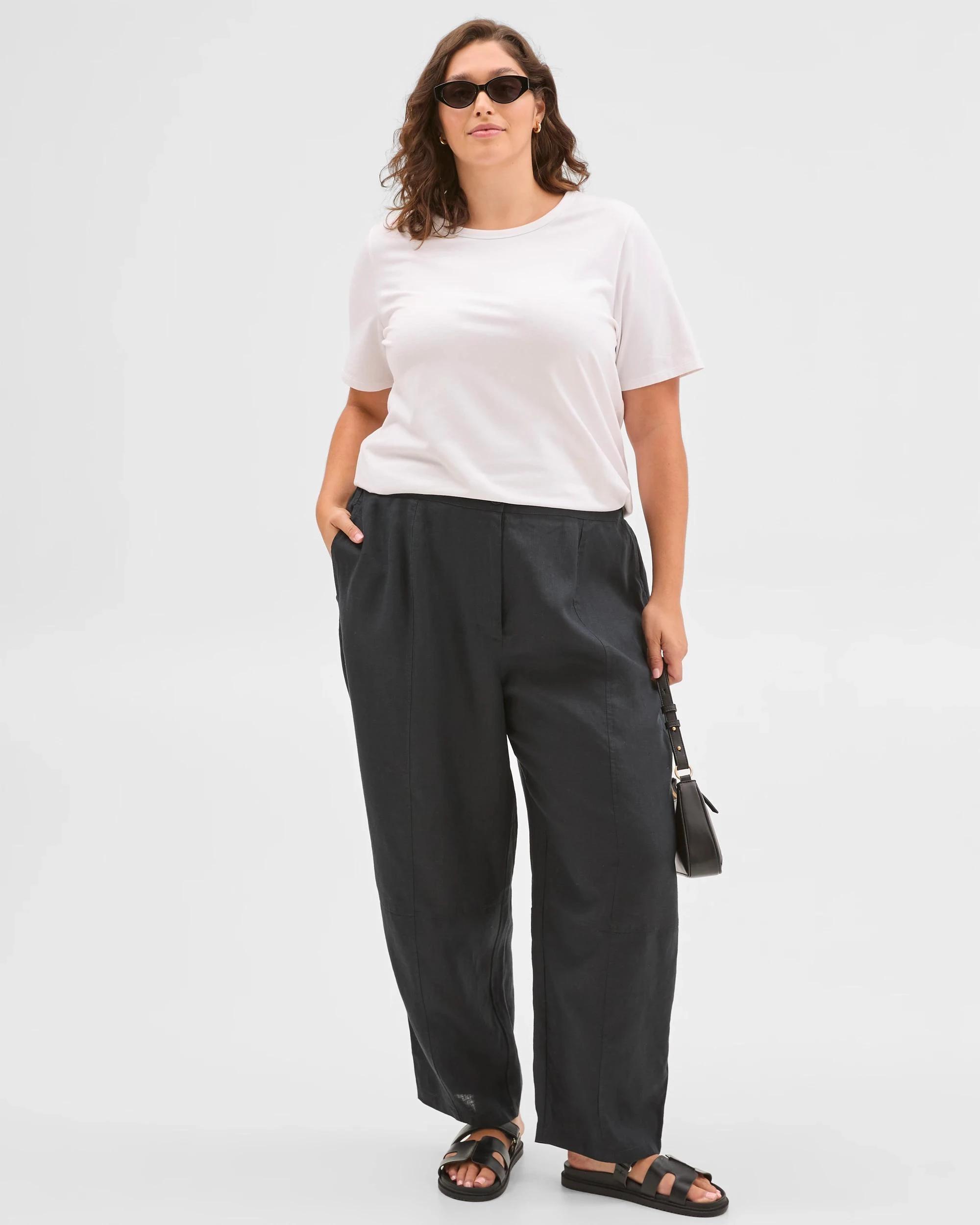 1 Target Curve Plus Size European Linen Barrel Leg Pants FNA BLACK, 1 of 6