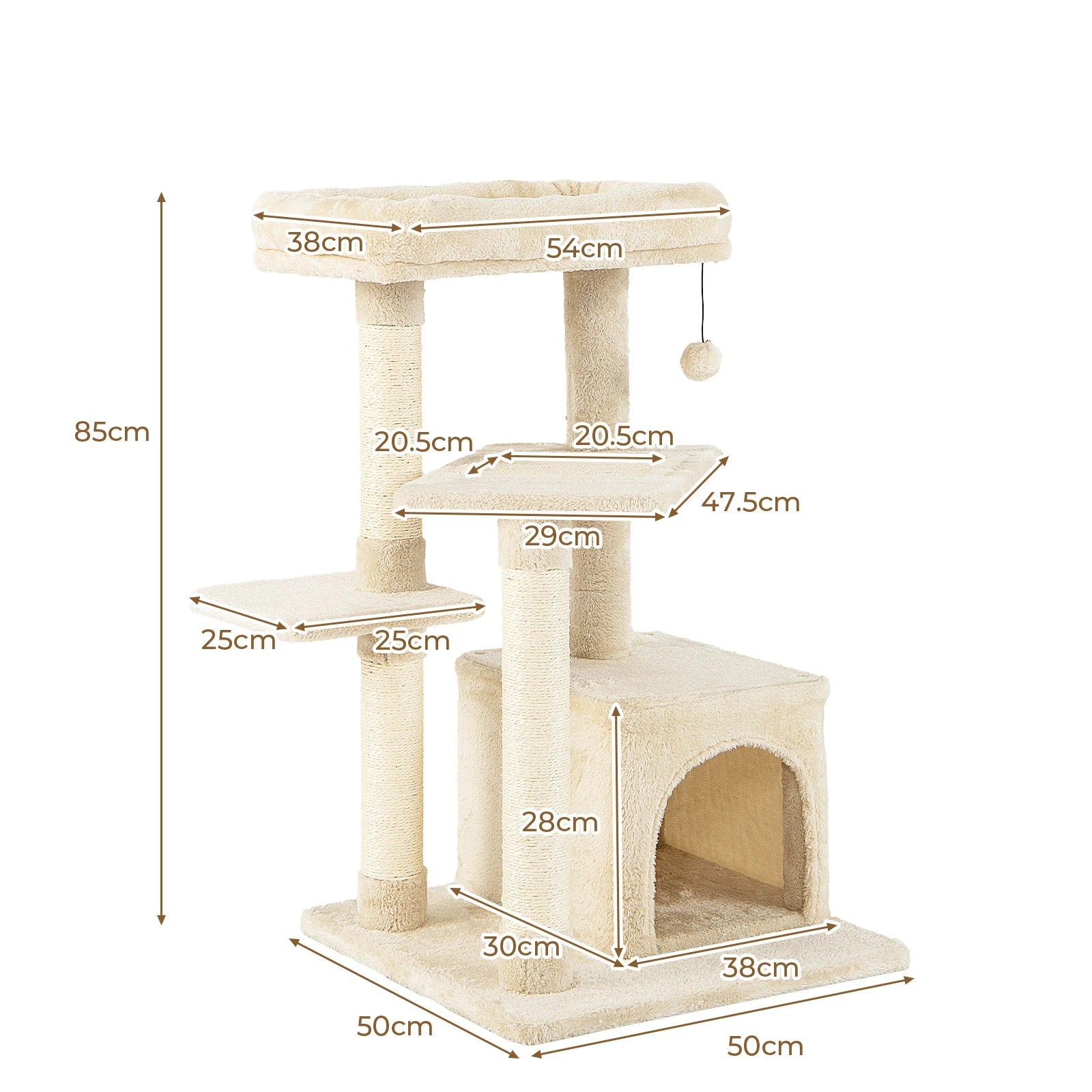 2 Costway 85cm 4-Tier Sisal Cat Tree Tower Activity Scratching Post - Beige, 2 of 2