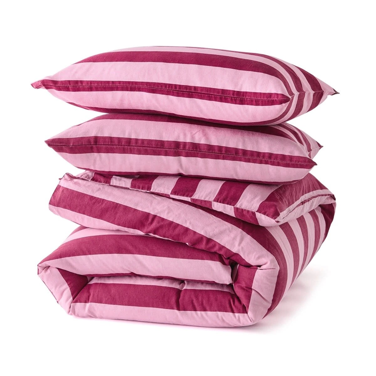 5 Stripe Linen Cotton Quilt Cover Set - Queen Bed, Berry, 5 of 7
