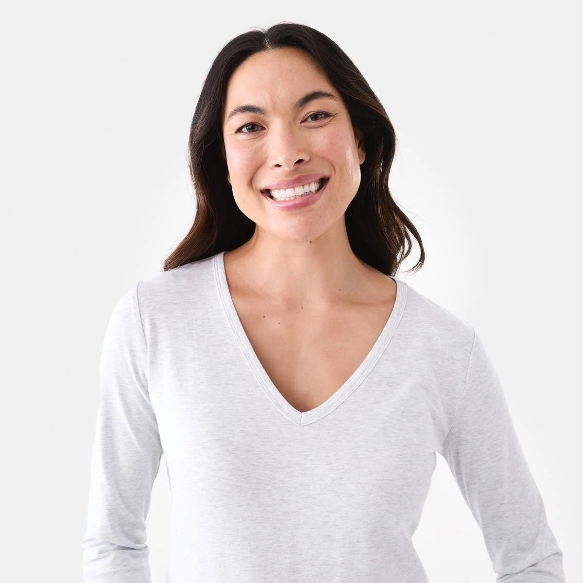 4 Long Sleeve Stretch V-Neck T-shirt Wht Marle, 4 of 5
