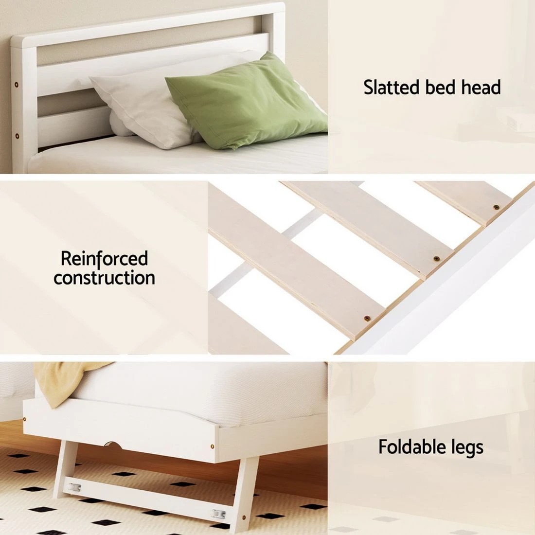 7 Artiss Bed Frame Single Size 2-in-1 Trundle Wooden  AVIS - White, 7 of 7