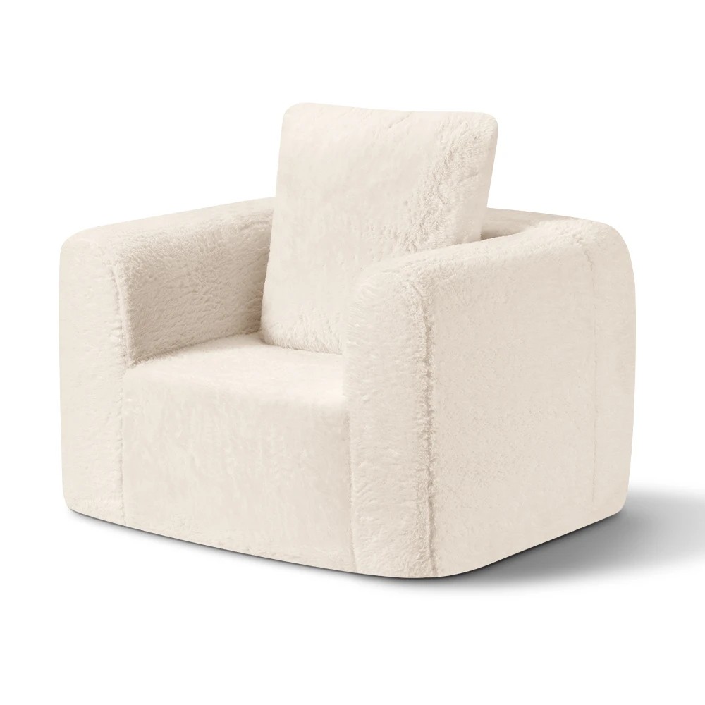 1 Playpals Kid Sofa Lounge Couch with Pillow High Back Toddler Chair - Beige, 1 of 3