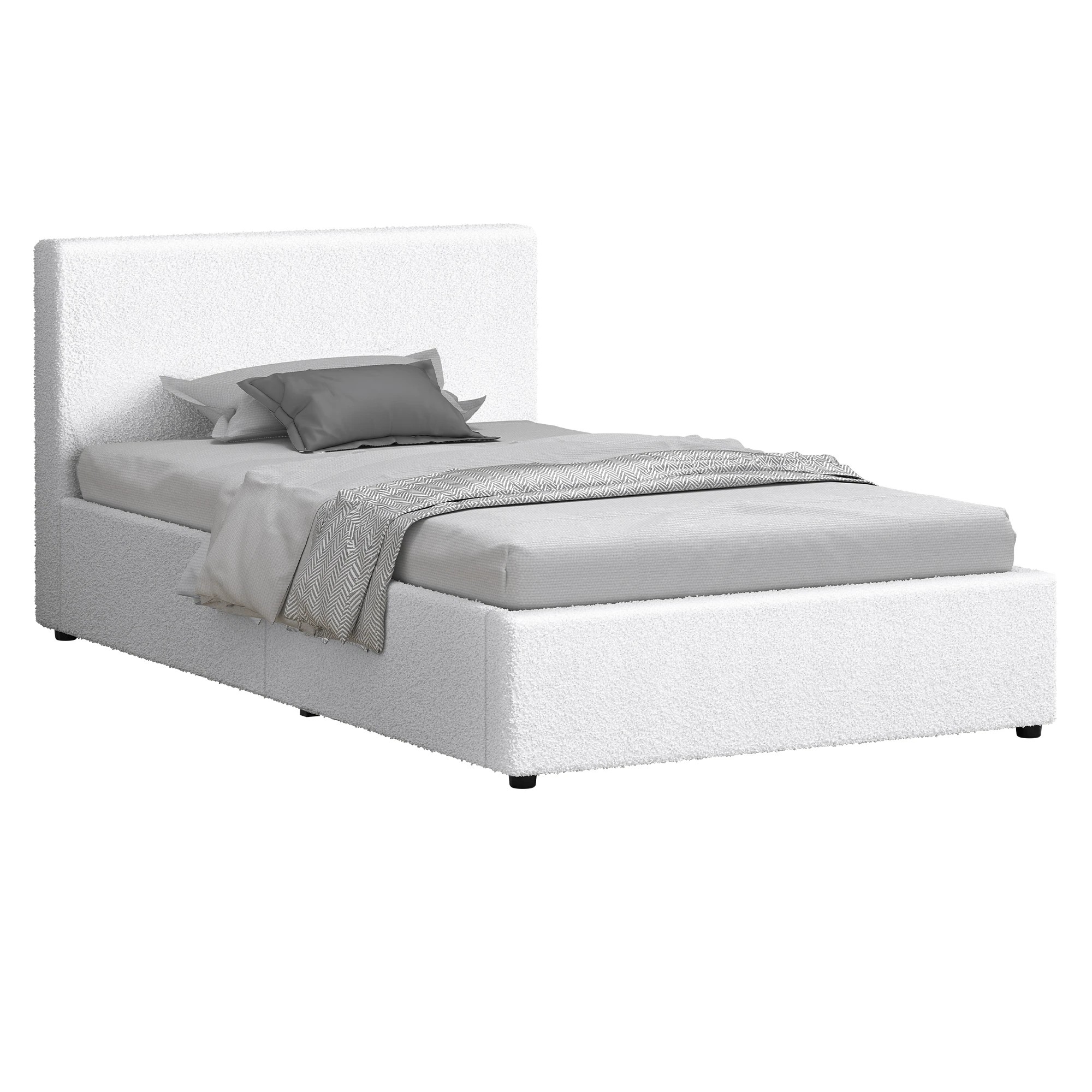 2 Alfordson Bed Frame Single Size Gas Lift Storage Base Boucle Tricia - White, 2 of 10