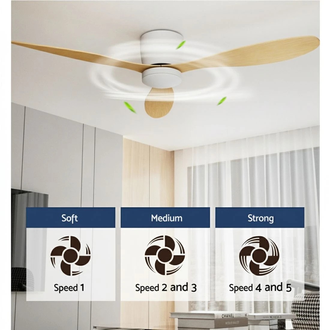 4 Devanti 52'' Ceiling Fan DC Motor w/Light w/Remote - Beige, 4 of 6