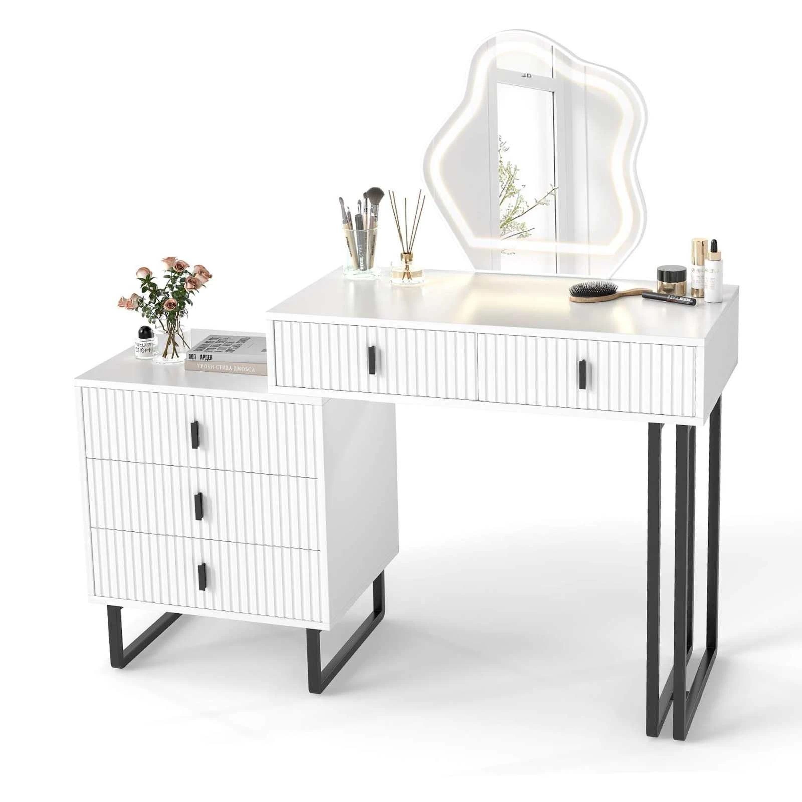4 Costway Vanity Desk Makeup Table Modern Dressing Table w/Side Tabletop, 4 of 4