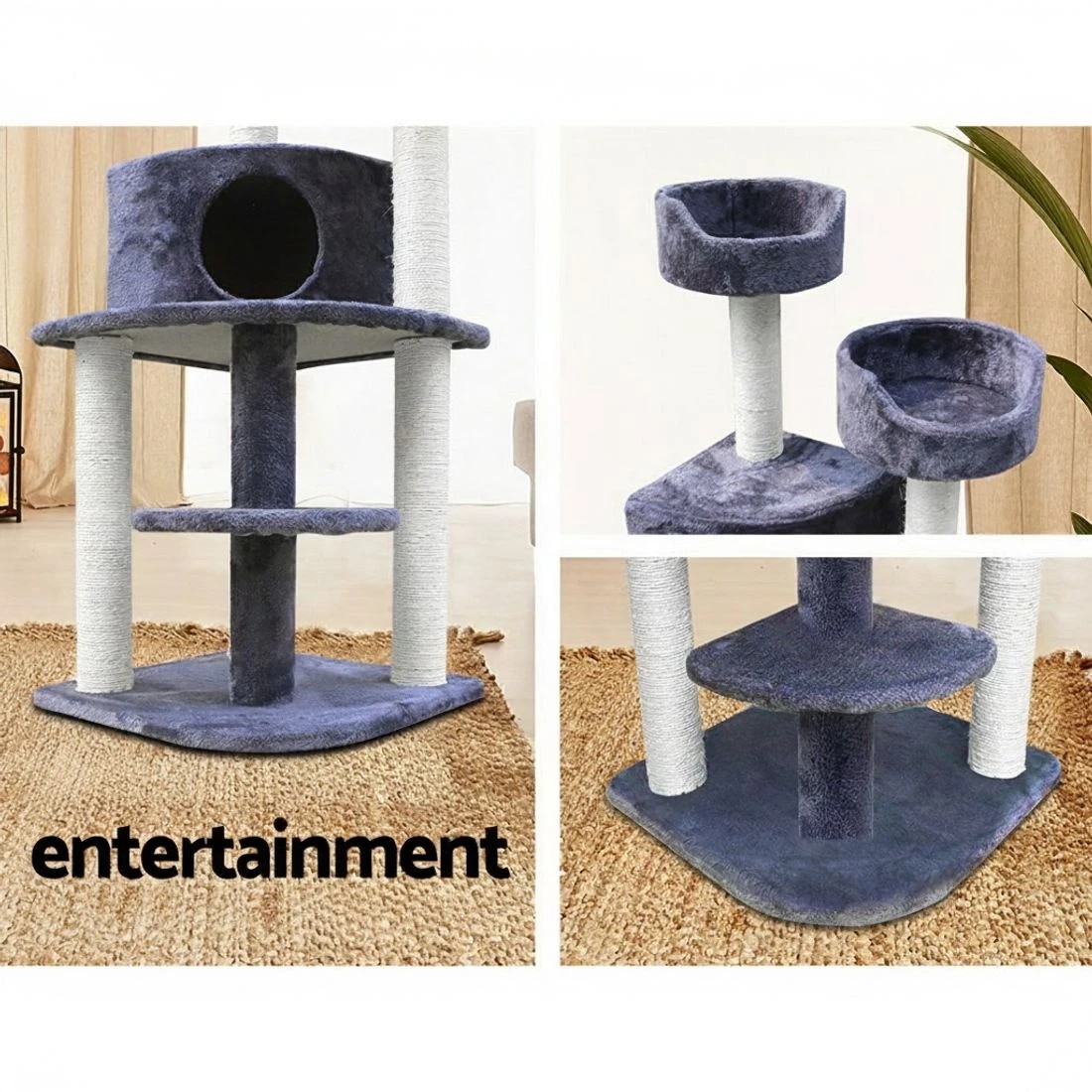 4 i.Pet Cat Tree 126cm Tower Scratching Post Scratcher Condo Trees House - Grey, 4 of 6