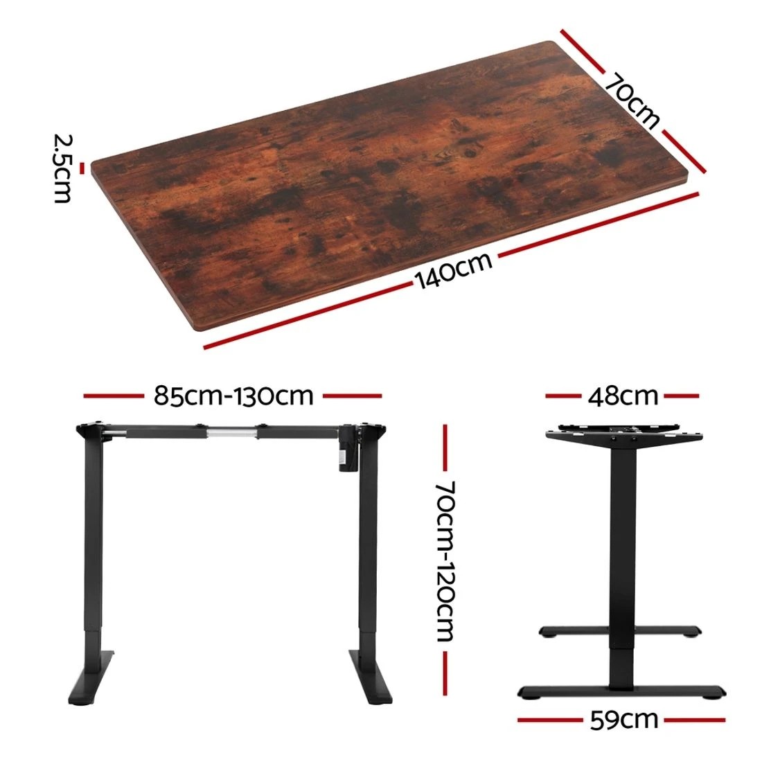 1 Artiss Standing Desk Motorised Rustic Brown - Multi, 1 of 5