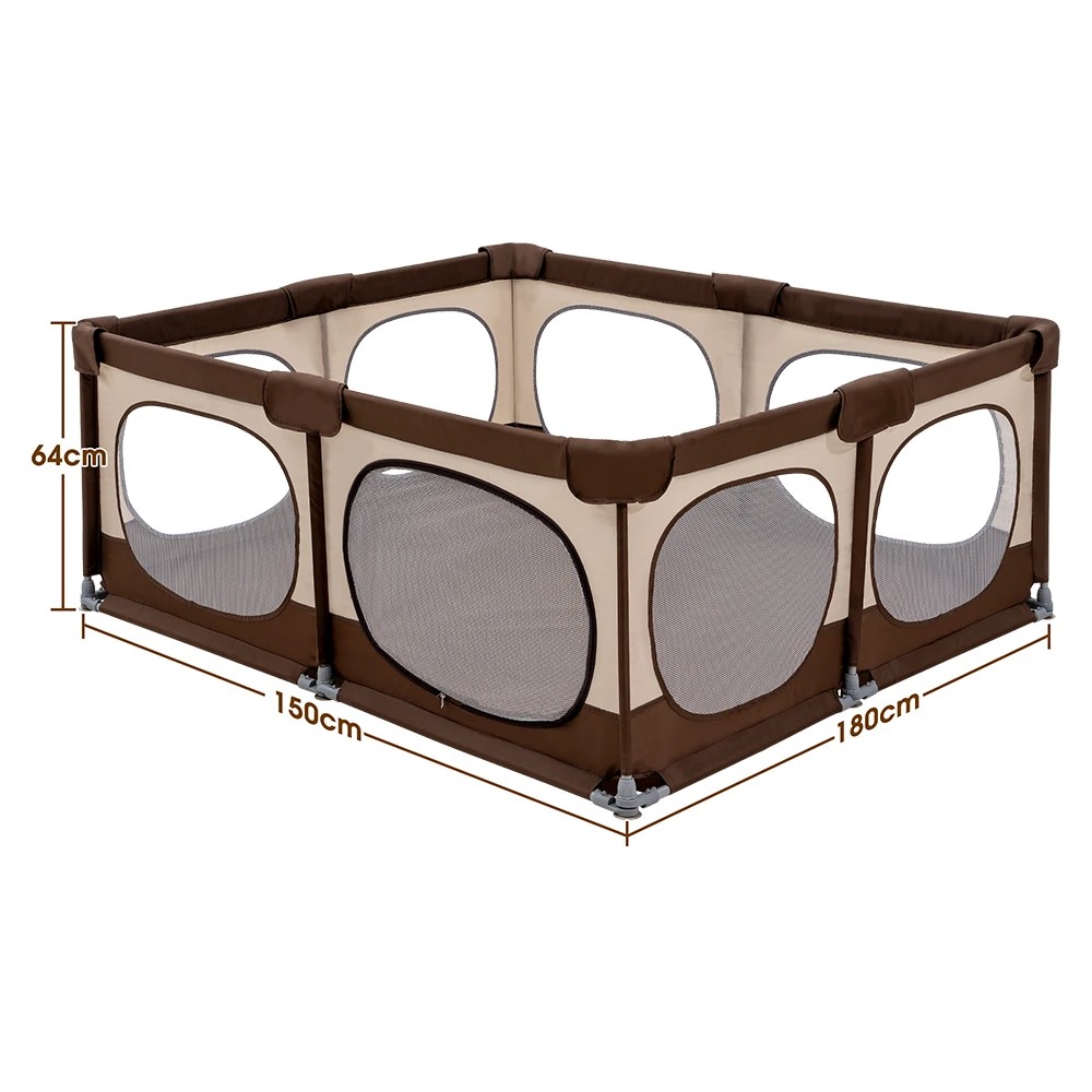 2 Playpals Baby Playpen Child Safety Gate Kids Playpen Child Play 150x180cm - Brown, 2 of 3