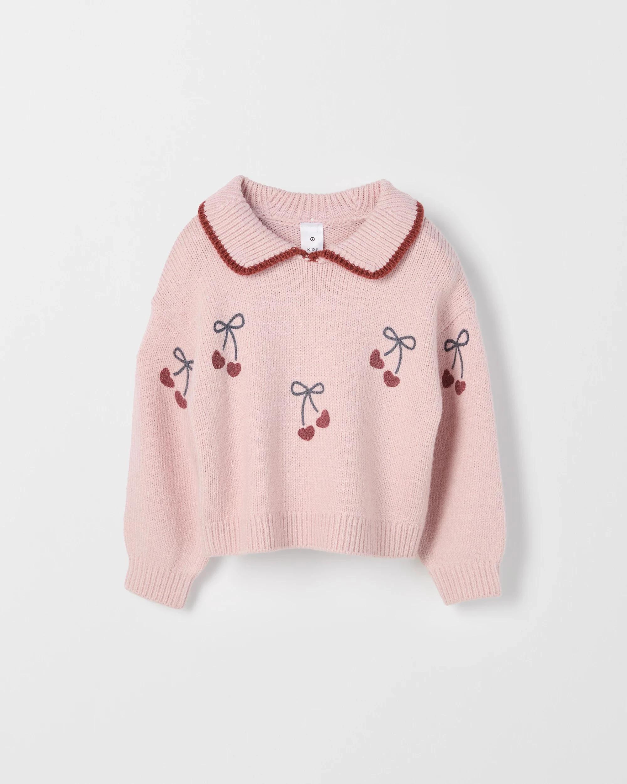 1 Target Kids Long Sleeve Knit Jumper CHERRY AOP PINK, 1 of 2