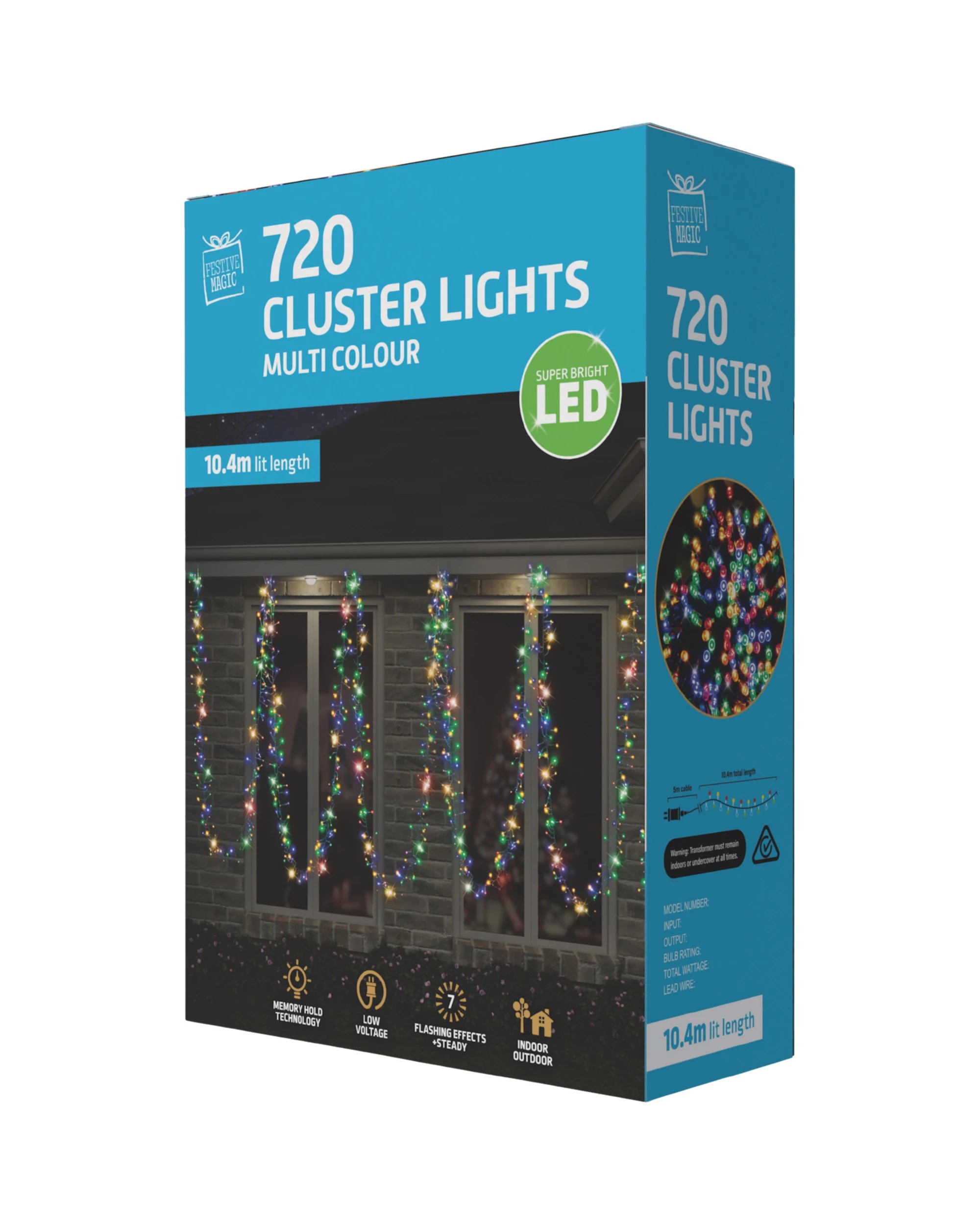 3 Festive Magic 720 Multicolour LED Cluster Fairy Lights 10.4m - Multicoloured, 3 of 3