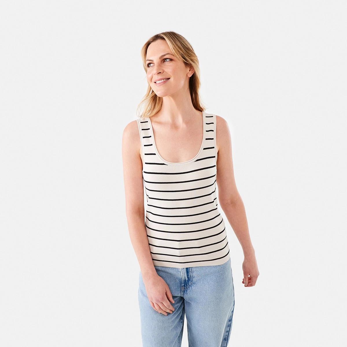 2 Sleeveless True Knit Scoop Neck Tank Bge Blk St, 2 of 7