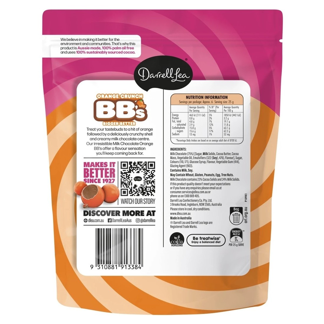 2 Darrell Lea Milk Chocolate Orange Crunch BB's 152g, 2 of 2