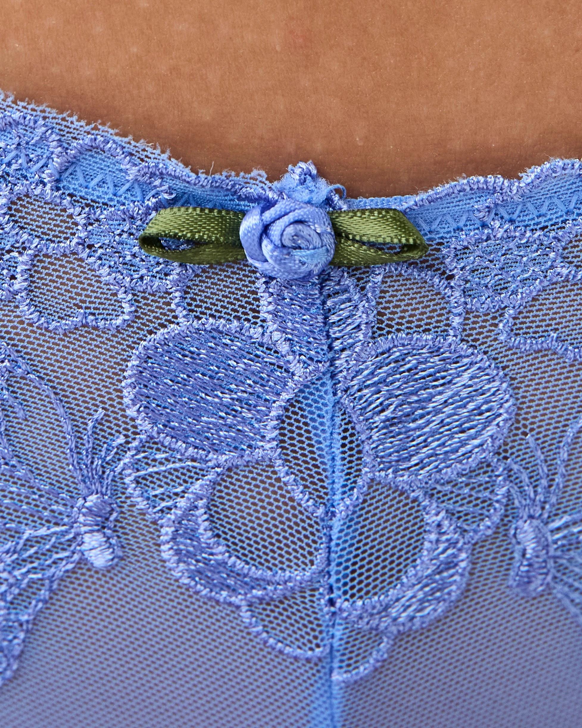 4 Co-ordinated Embroidered Mesh G-String Briefs Blu Marine, 4 of 5