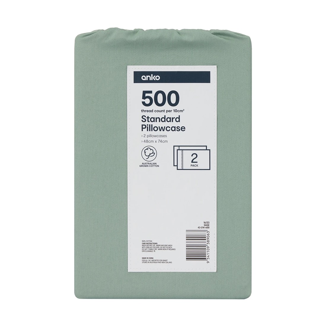 5 2 Pack 500 Thread Count Australian Grown Cotton Standard Pillowcases - Sage, 5 of 5