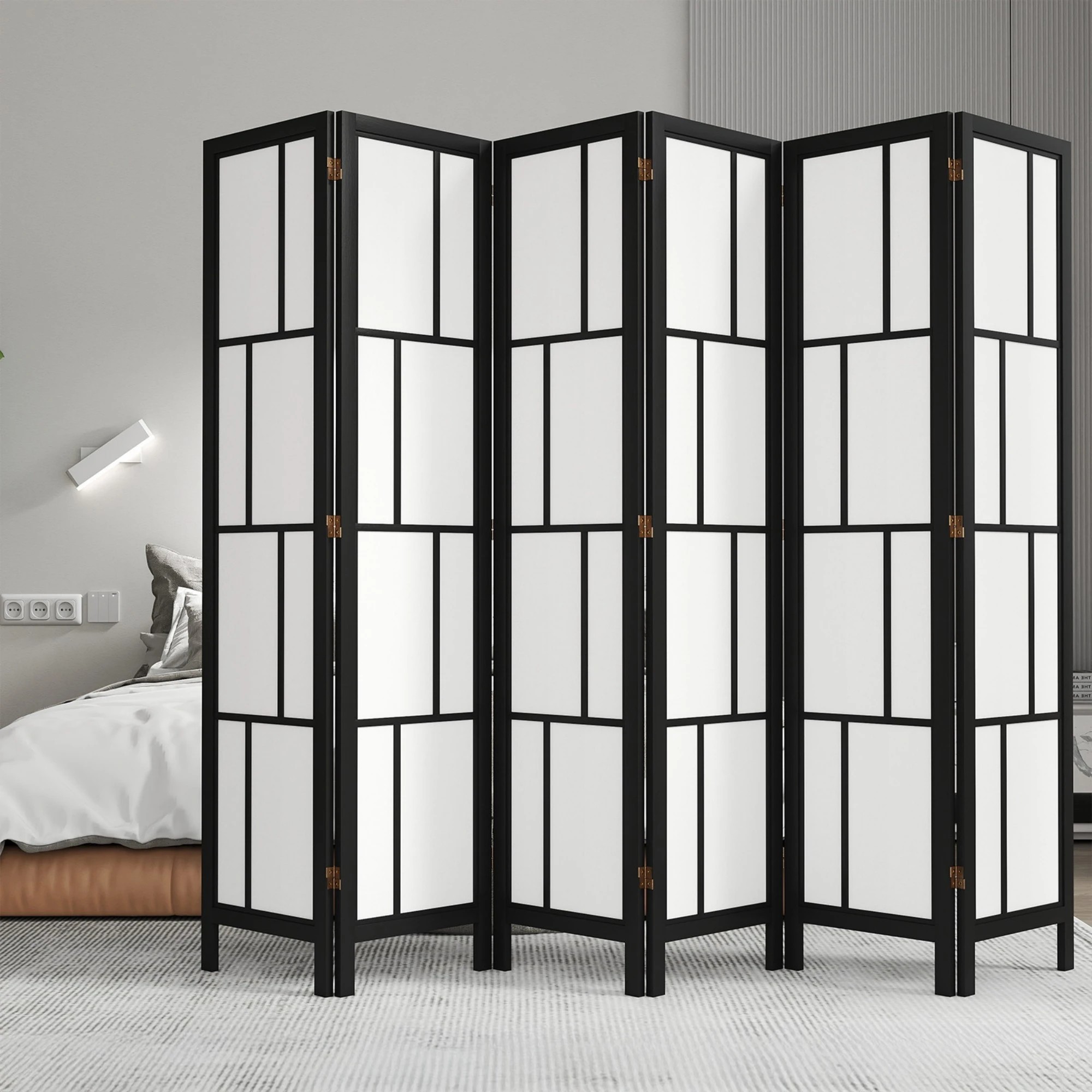 8 Levede 6 Panel Room Divider Folding Partition Freestanding Screen Wooden - Black, 8 of 9
