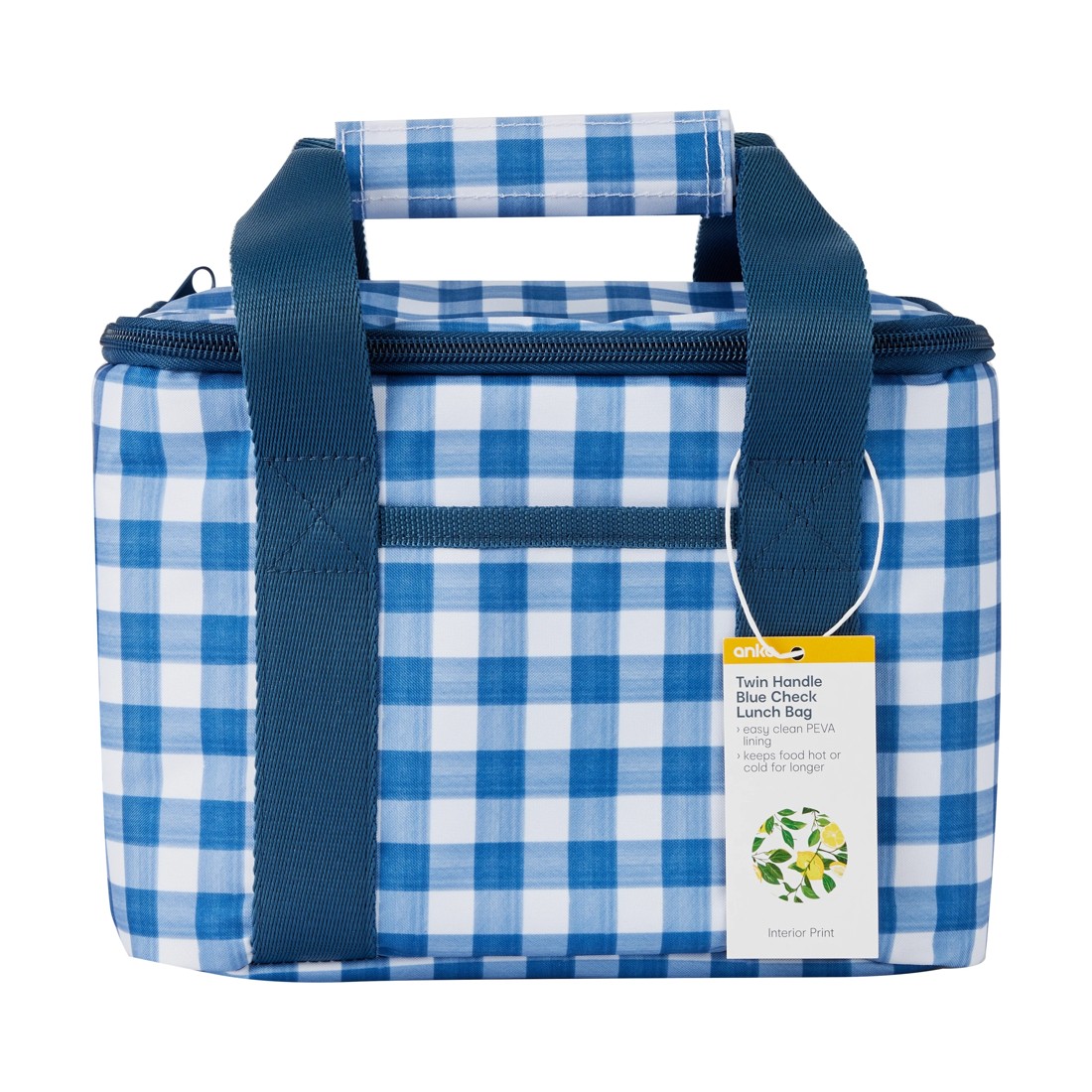3 Blue Check Twin Handle Lunch Bag, 3 of 3
