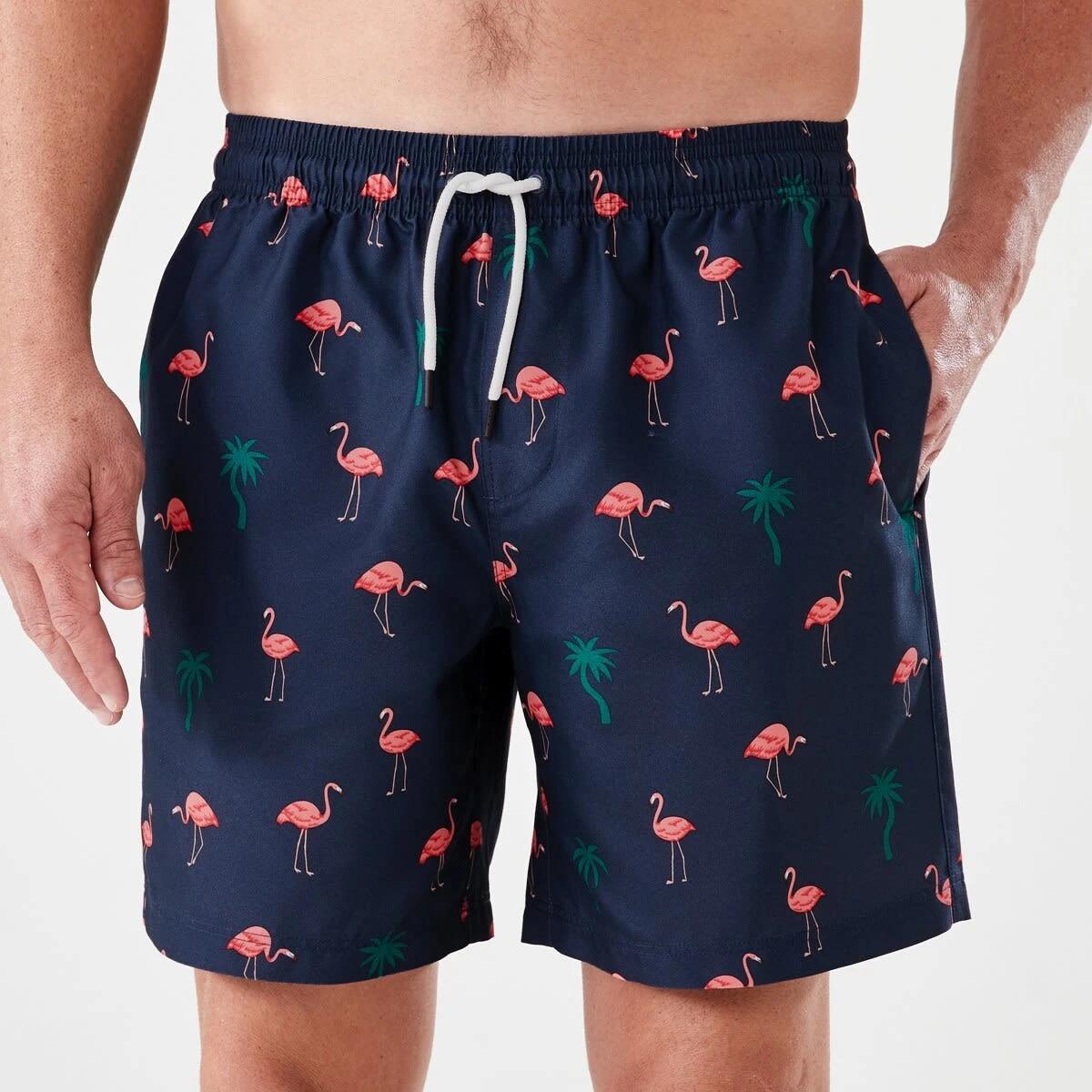 1 Regular Print Boardshorts FLAMINGO AND PALM SPELL NAVY, 1 of 6