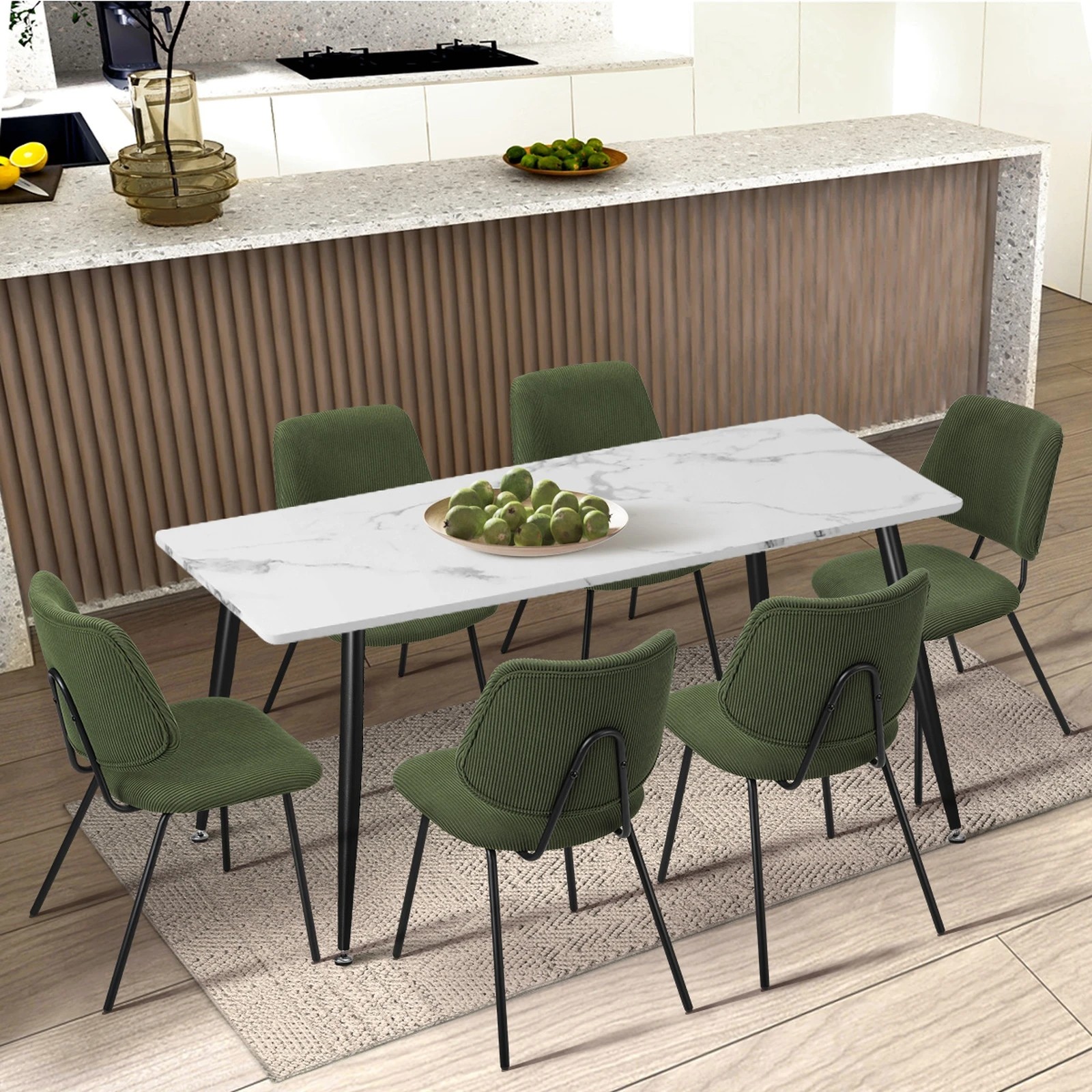 3 Oikiture 4x Dining Chair Vintage Retro Polyester Kitchen Padded Lounge - Green, 3 of 9