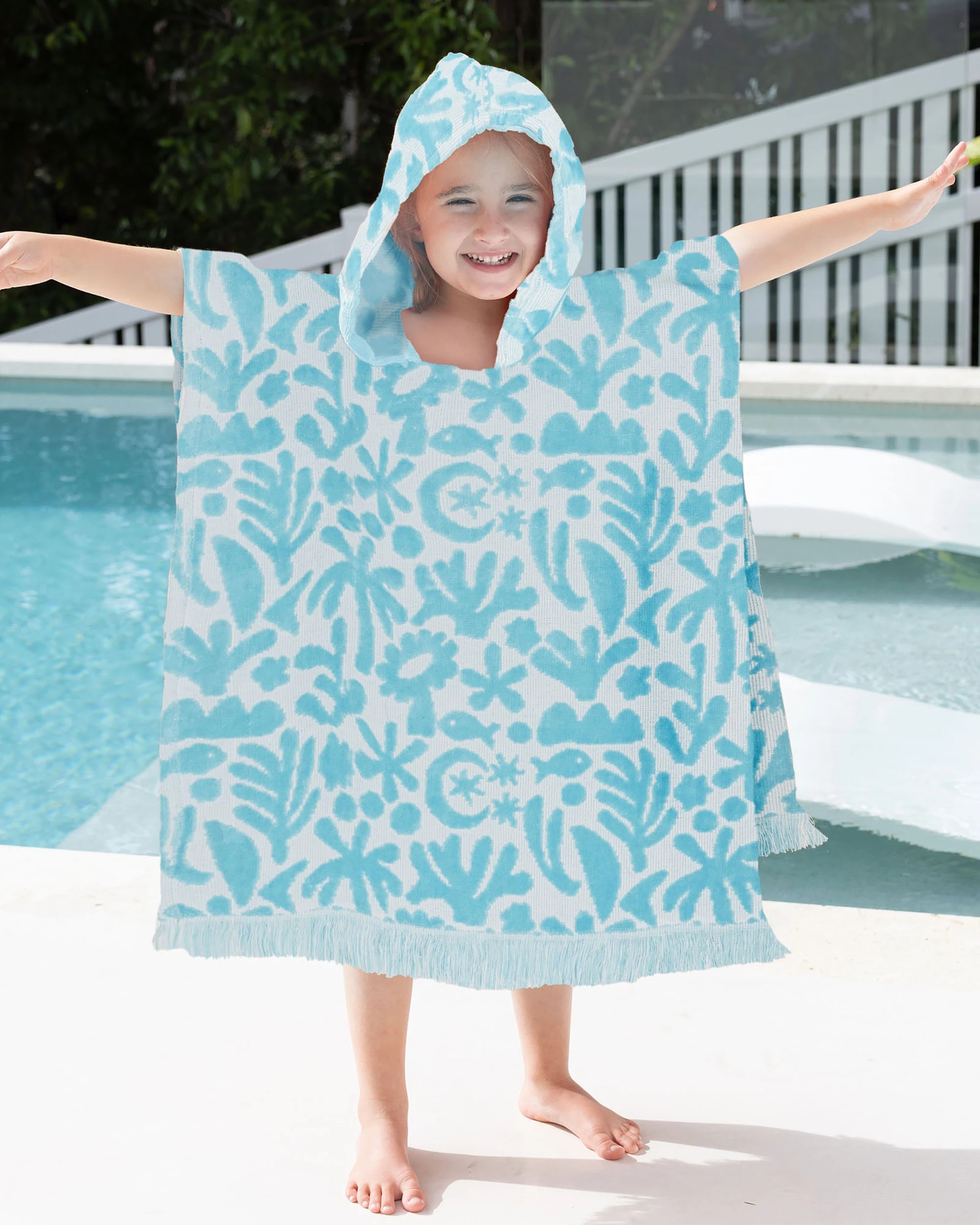 2 Bambury Holiday Cotton Kids Beach Poncho Sky - Blue, 2 of 3