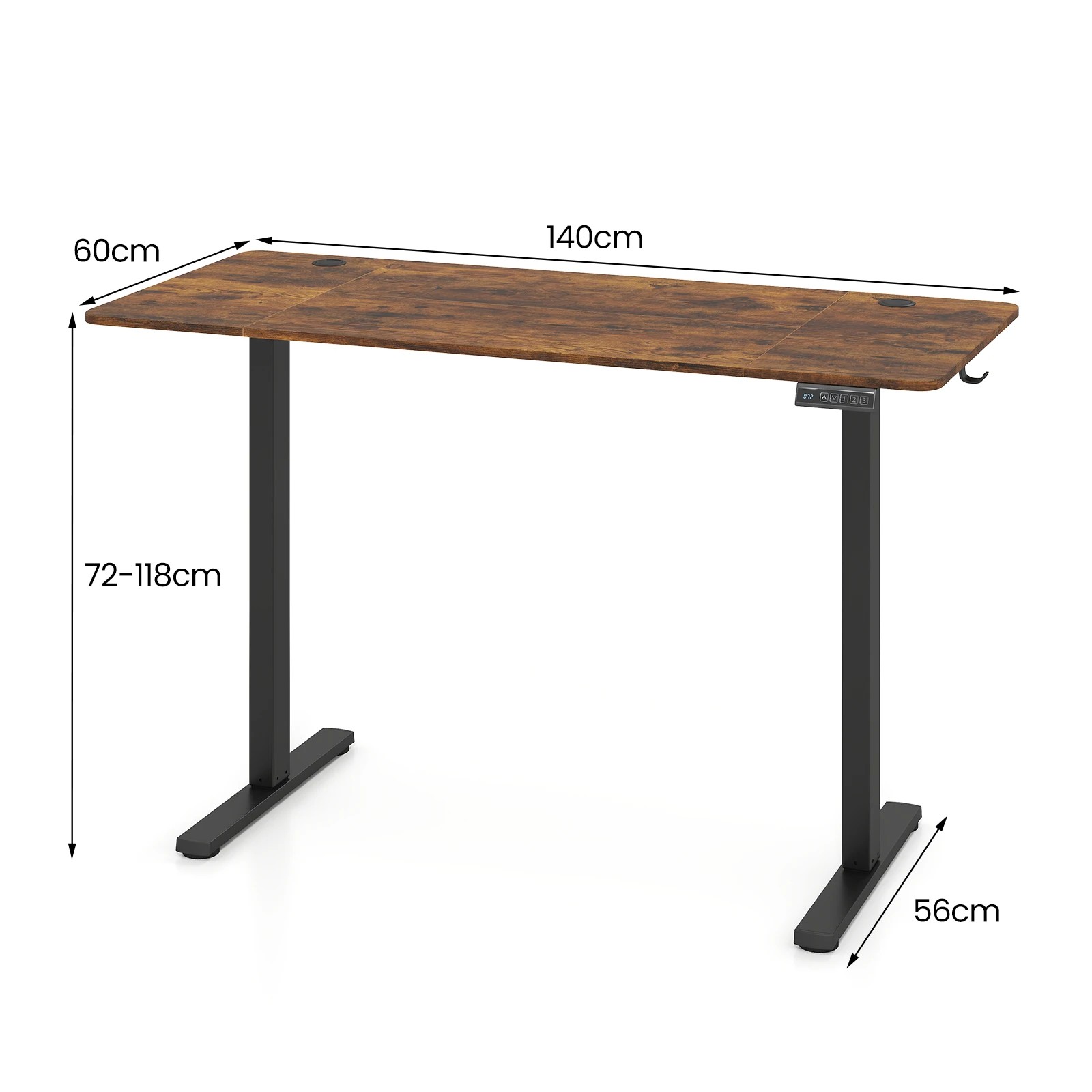 2 Costway 140 x 60cm Electric Standing Desk Adjustable Sit Stand Computer Desk - Brown, 2 of 6