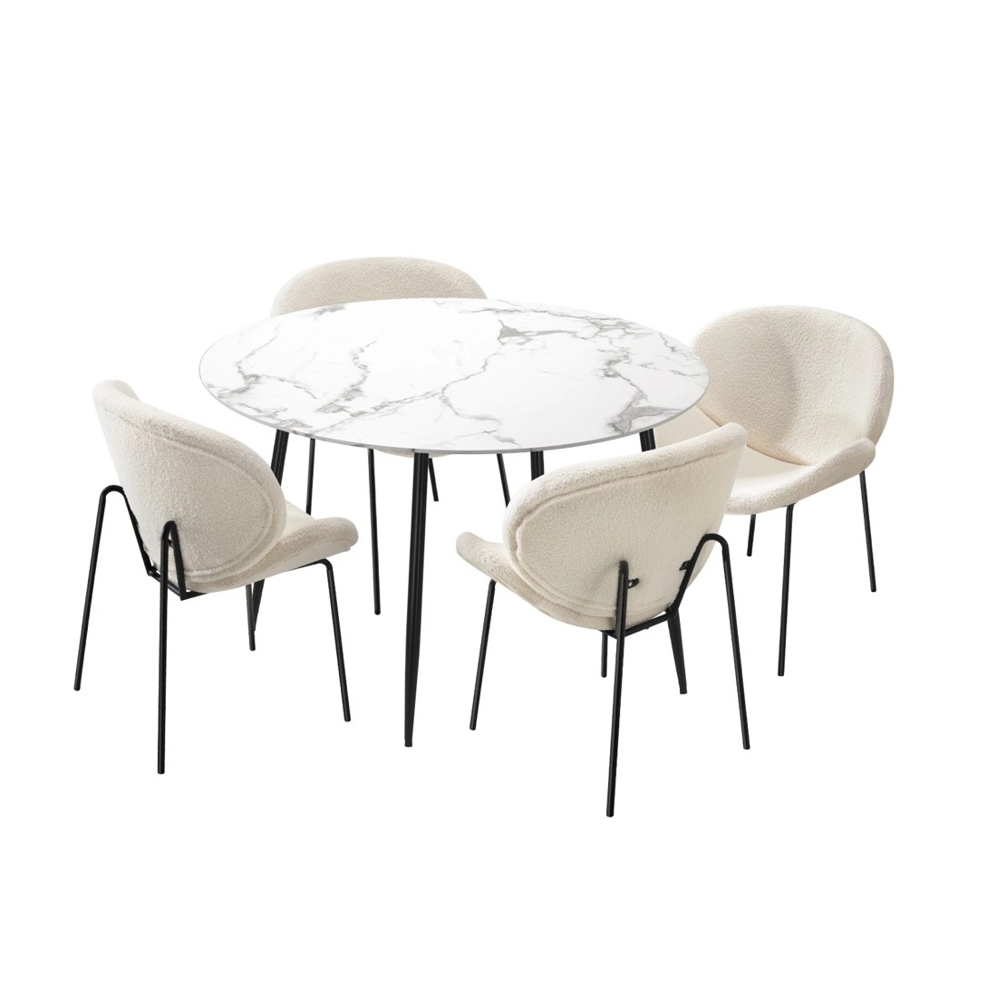 1 Oikiture 110cm Round Dining Table with 4PCS Dining Chairs Sherpa - Multi, 1 of 9