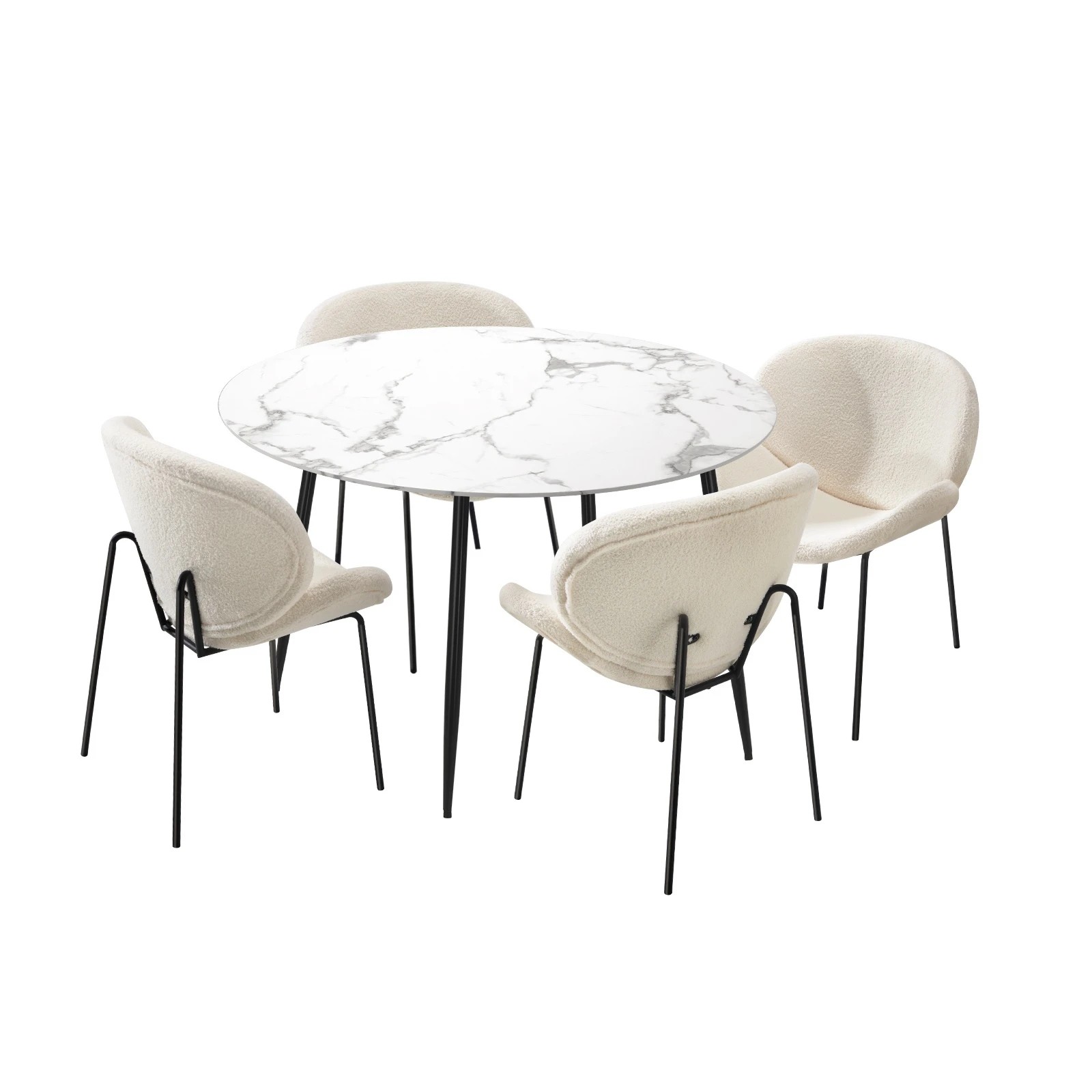 1 Oikiture 110cm Round Dining Table with 4PCS Dining Chairs Sherpa - Multi, 1 of 9