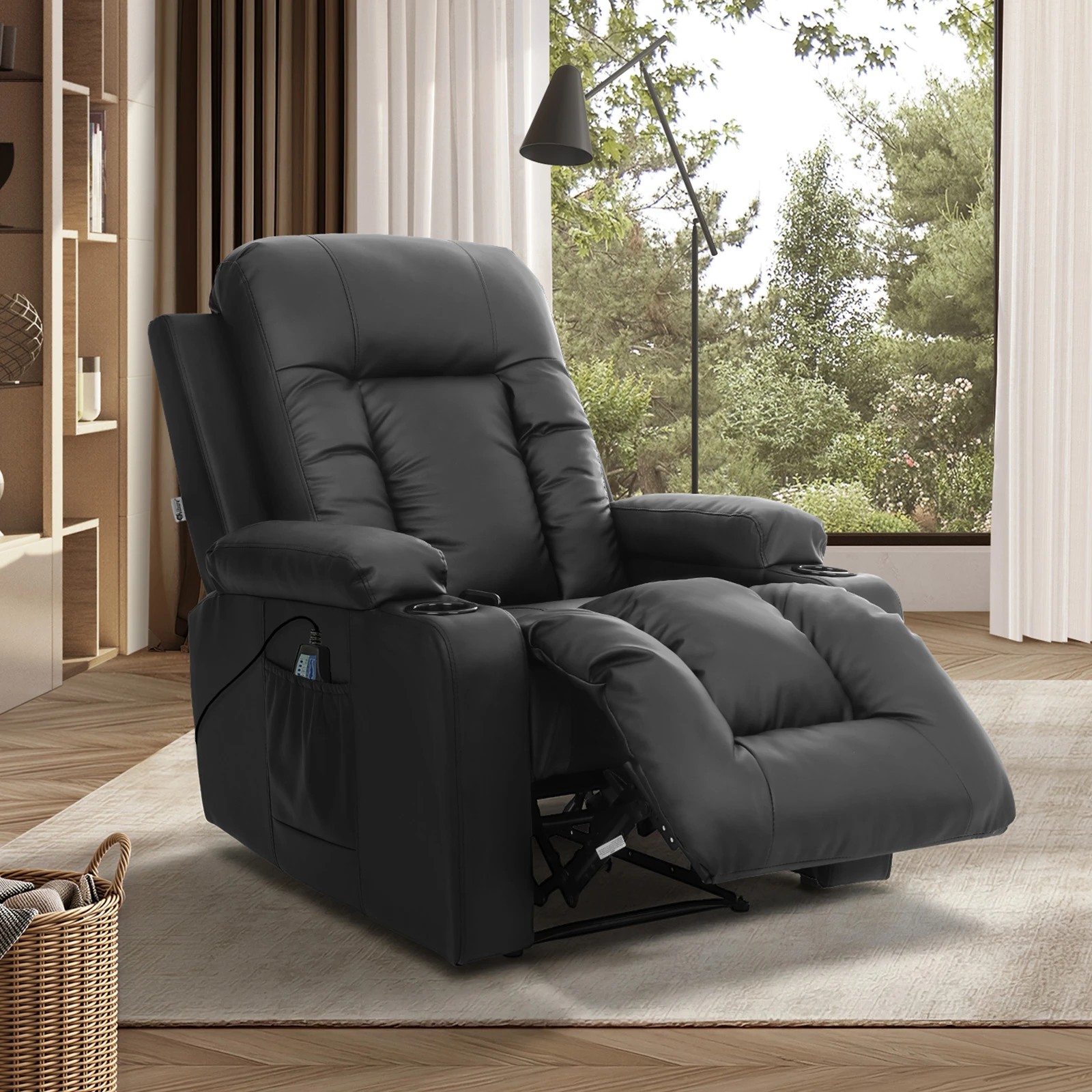 3 Oikiture Recliner Chair Heated Massage Armchair PU Leather - Black, 3 of 7