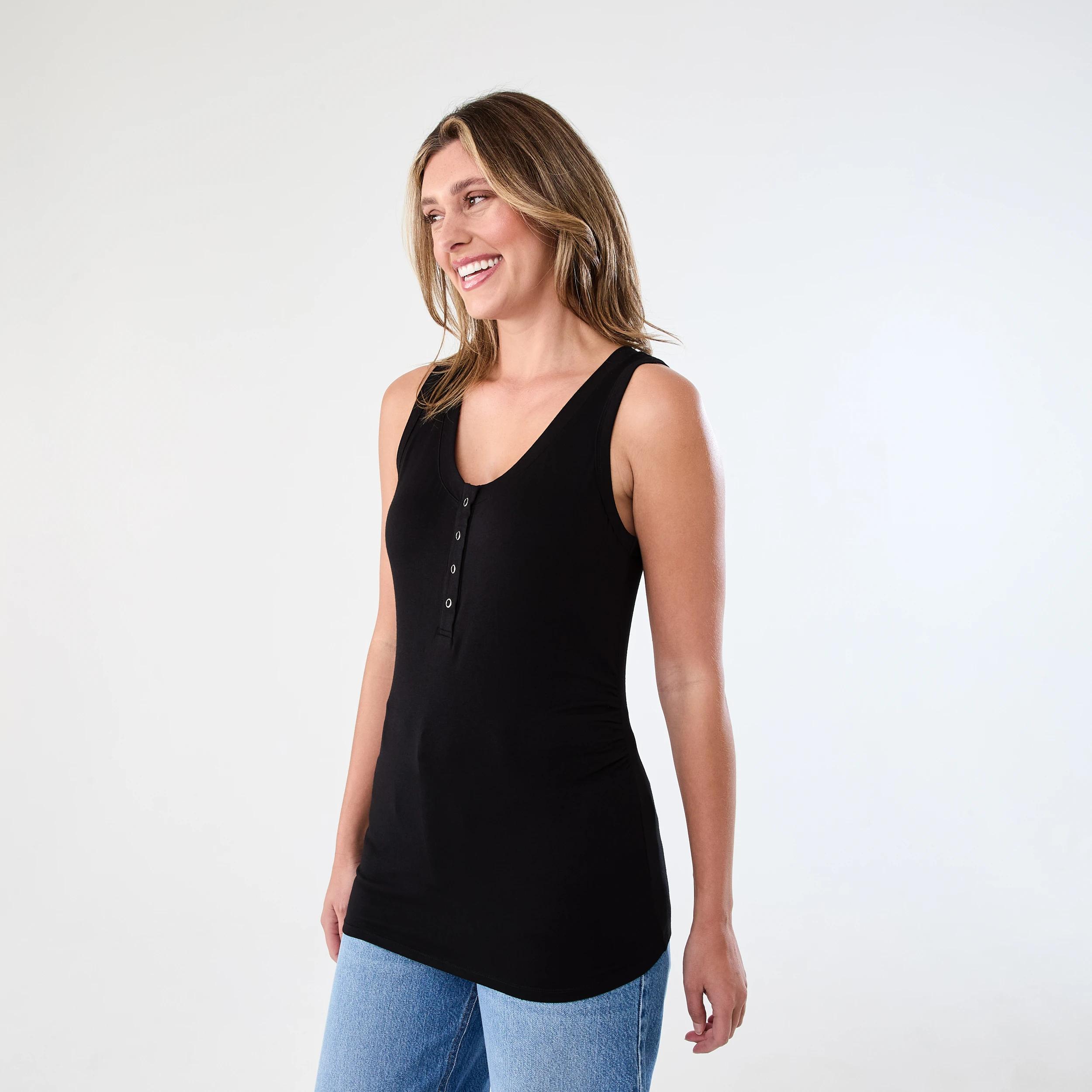 2 Maternity Sleeveless Scoop and Henley Neck Tank BLACK, 2 of 6