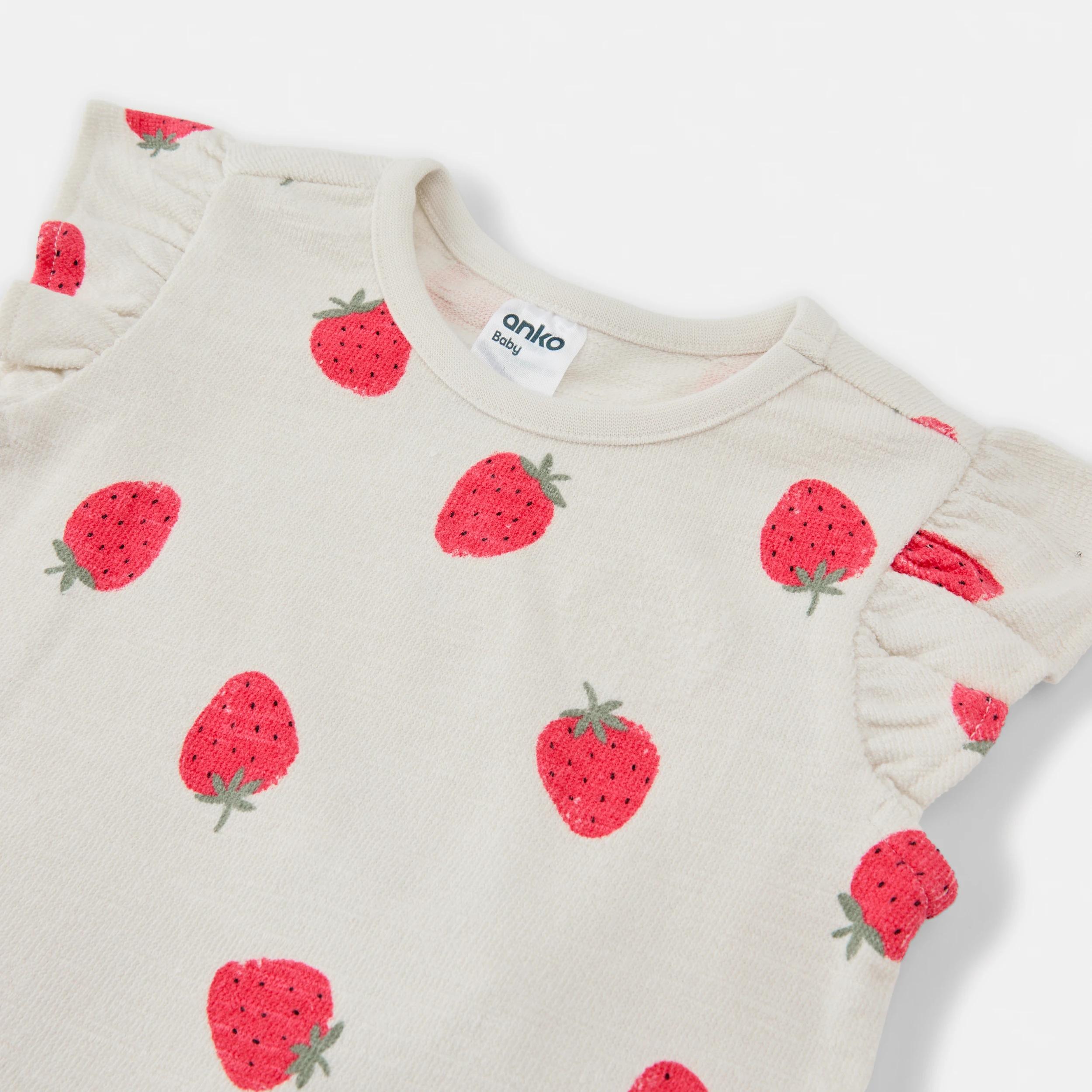 5 Short Sleeve Frill Slub Set CREAM STRAWBERRY, 5 of 6