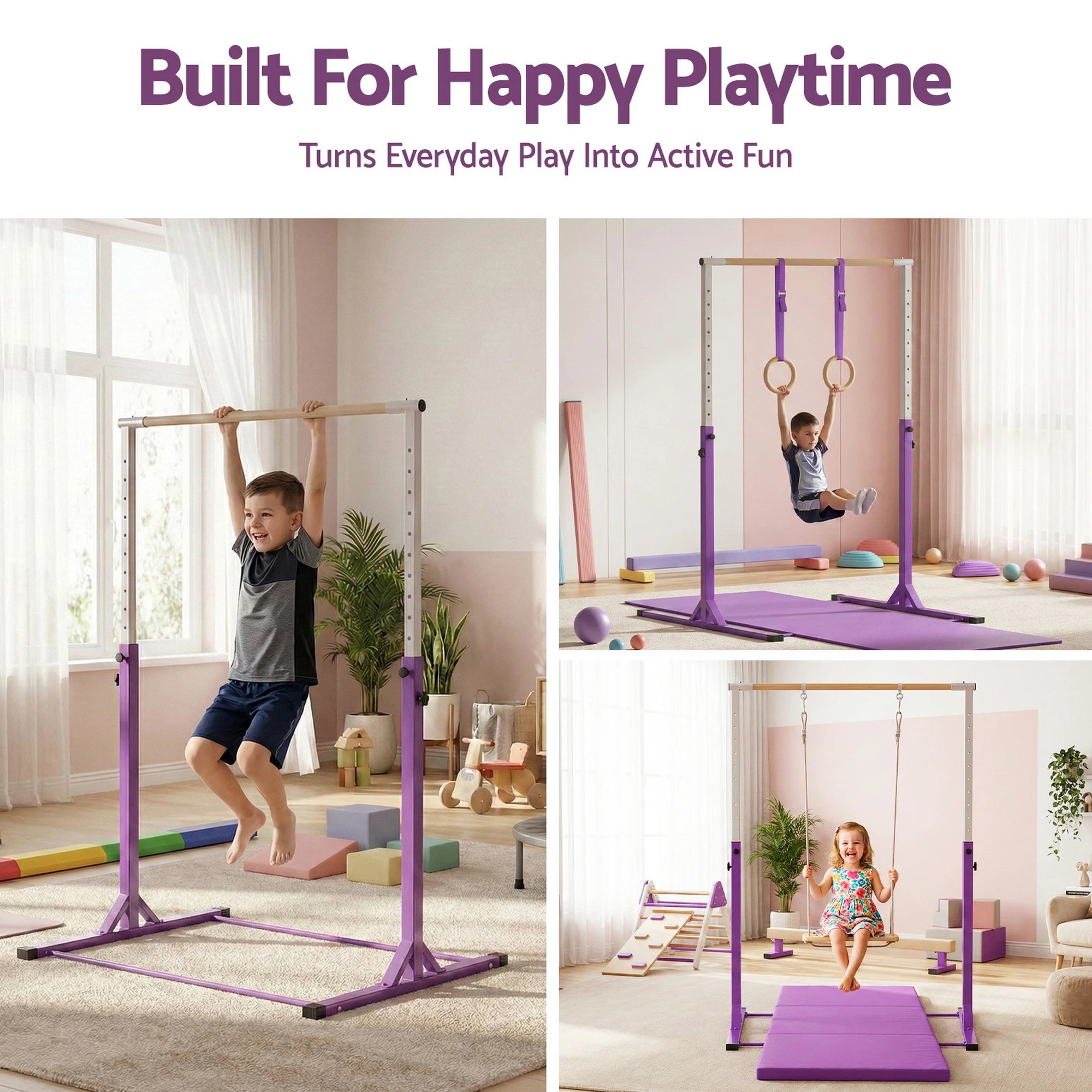 5 Everfit Kids Gymnastics Bar Pull Up Station Monkey Bar Adjustable Indoor Garden - Purple, 5 of 8