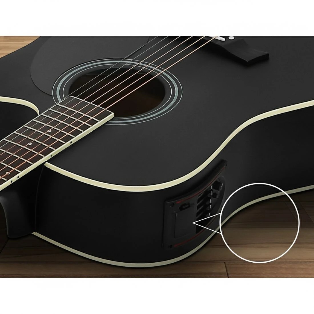 6 Alpha 41 Inch Acoustic Guitar Equaliser Electric Output Jack Cutaway - Black, 6 of 7