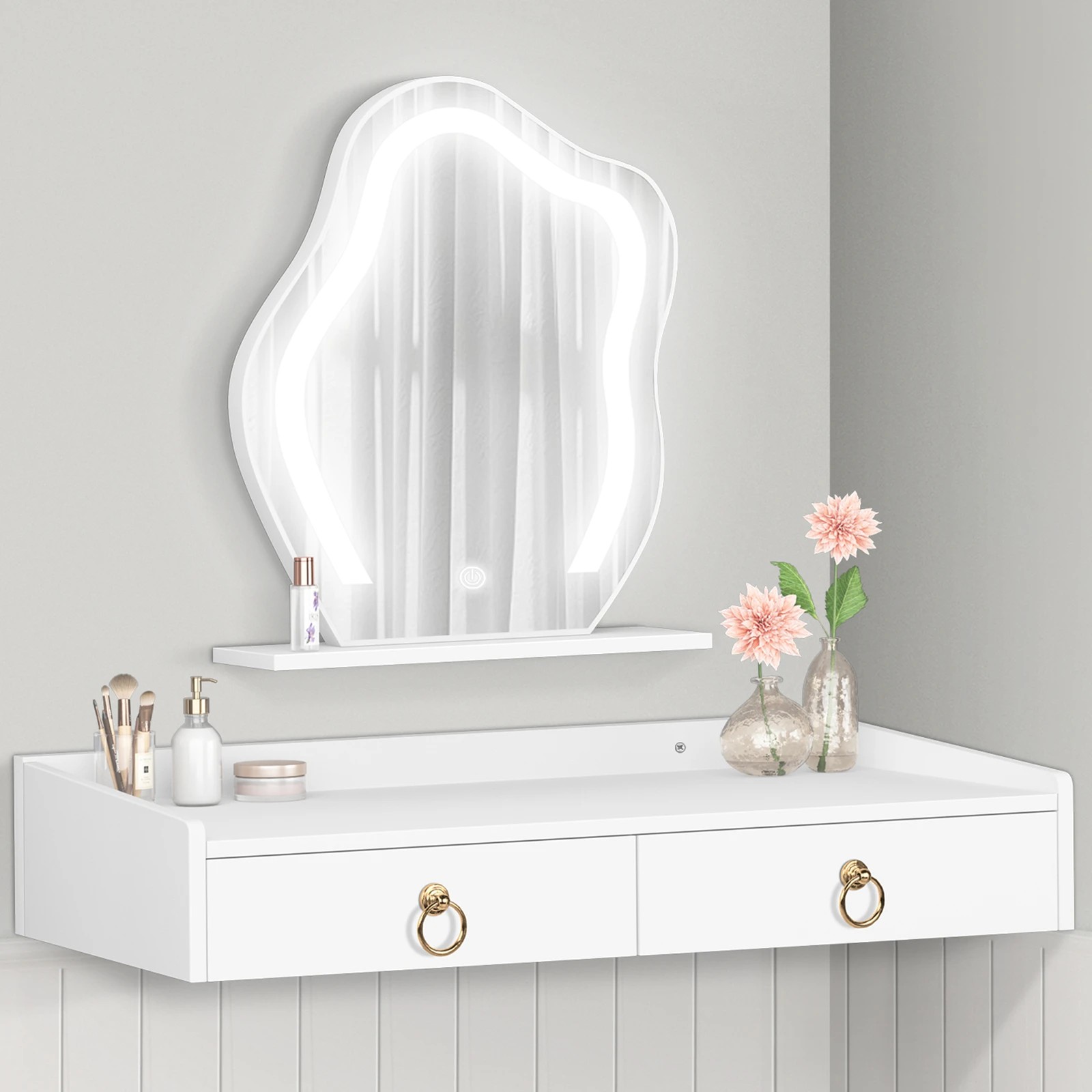 4 Alfordson Dressing Table Stool Floating Makeup LED Vanity Desk - White, 4 of 9