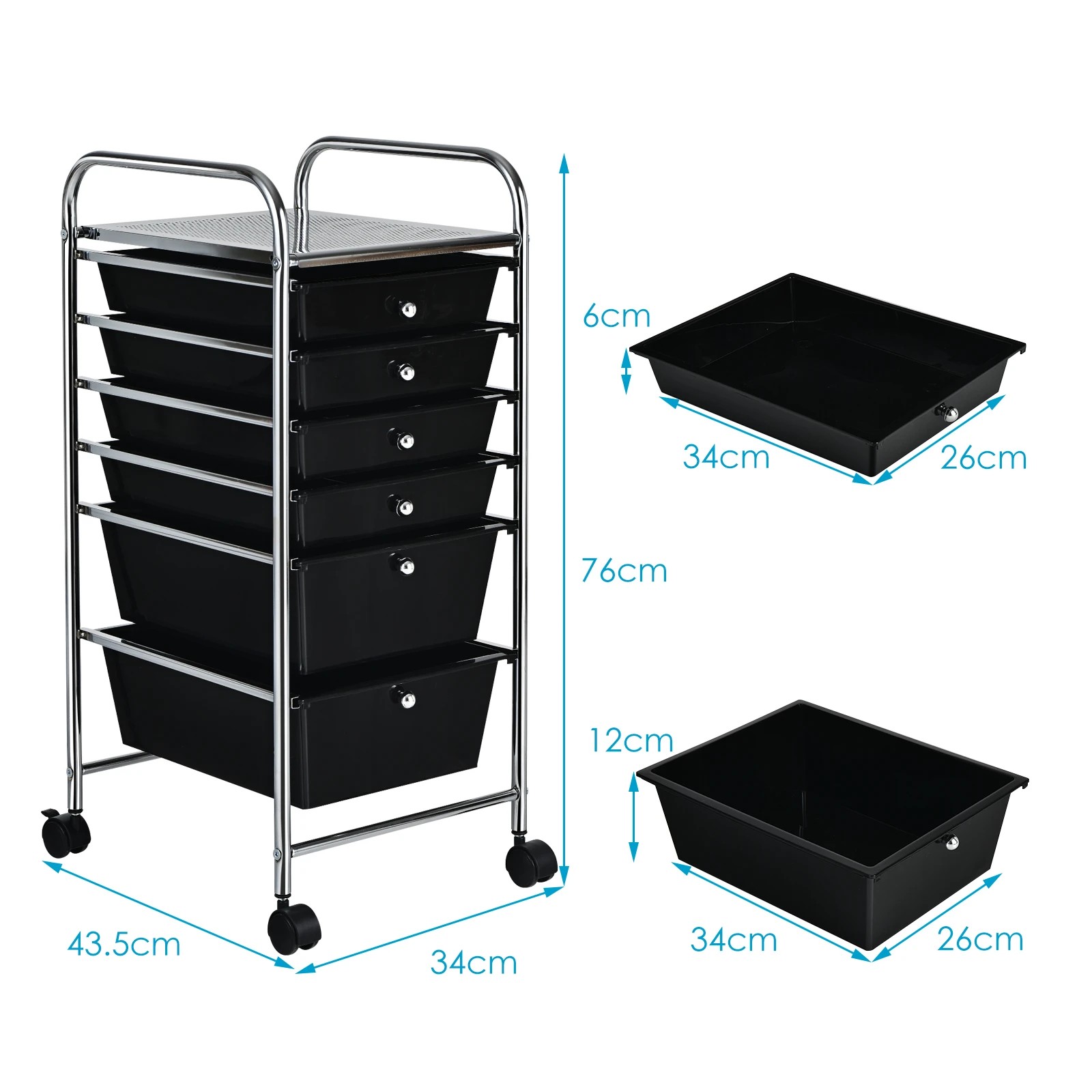 2 Costway 6 Drawers Rolling Storage Cart Mobile Utility Trolley - Black, 2 of 6