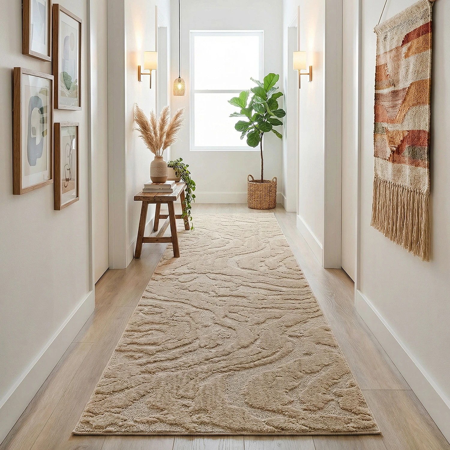 1 Common Ground Rugs Sanctuary Nyla 400x80cm - Large Runner Power Loomed Rug - Beige, 1 of 7