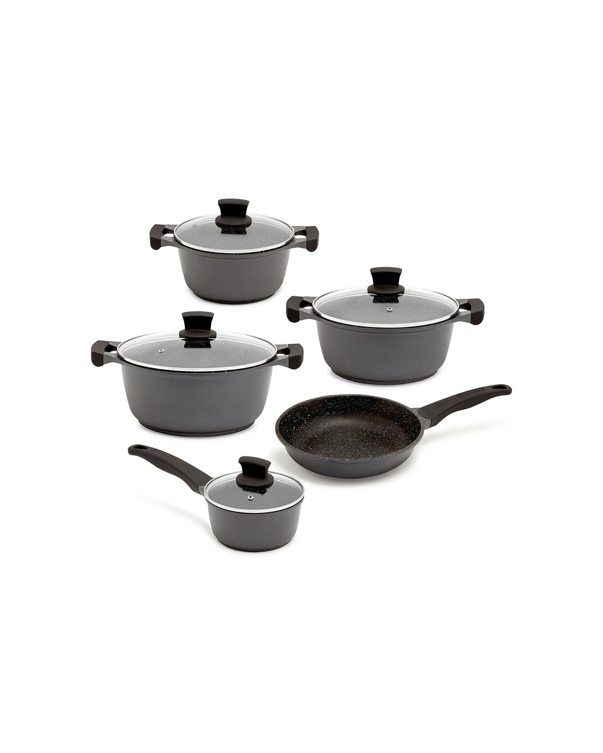 1 Westinghouse 5pc Non-stick Cookware Pot & Pan Set W/lid For Induction/gas Top
 - Black, 1 of 9