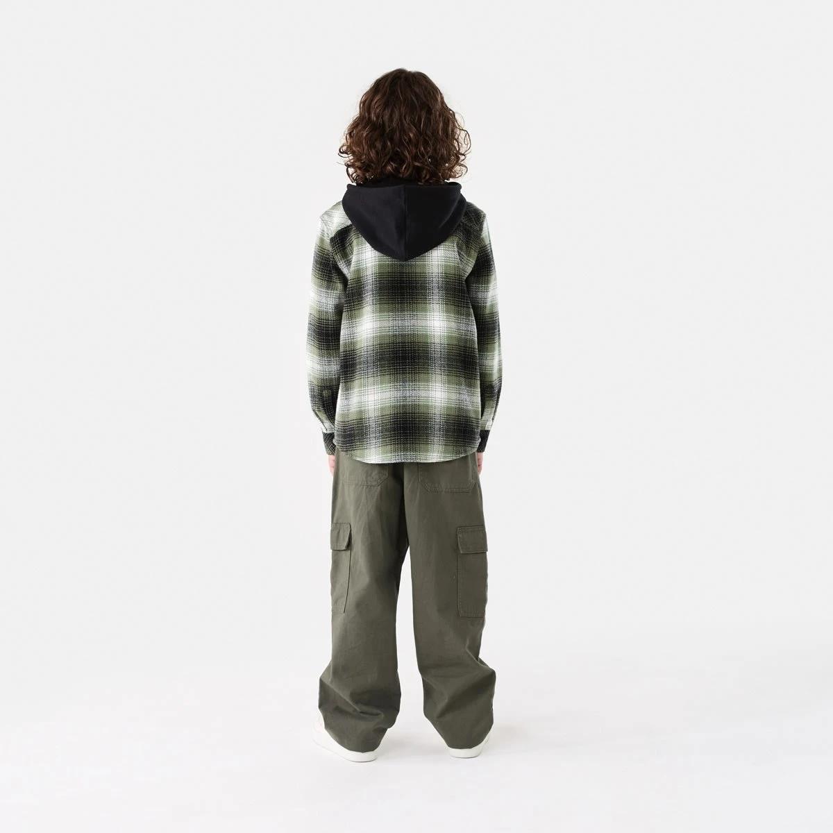 8 Long Sleeve Hooded Flannel Shirt Grn Check, 8 of 8