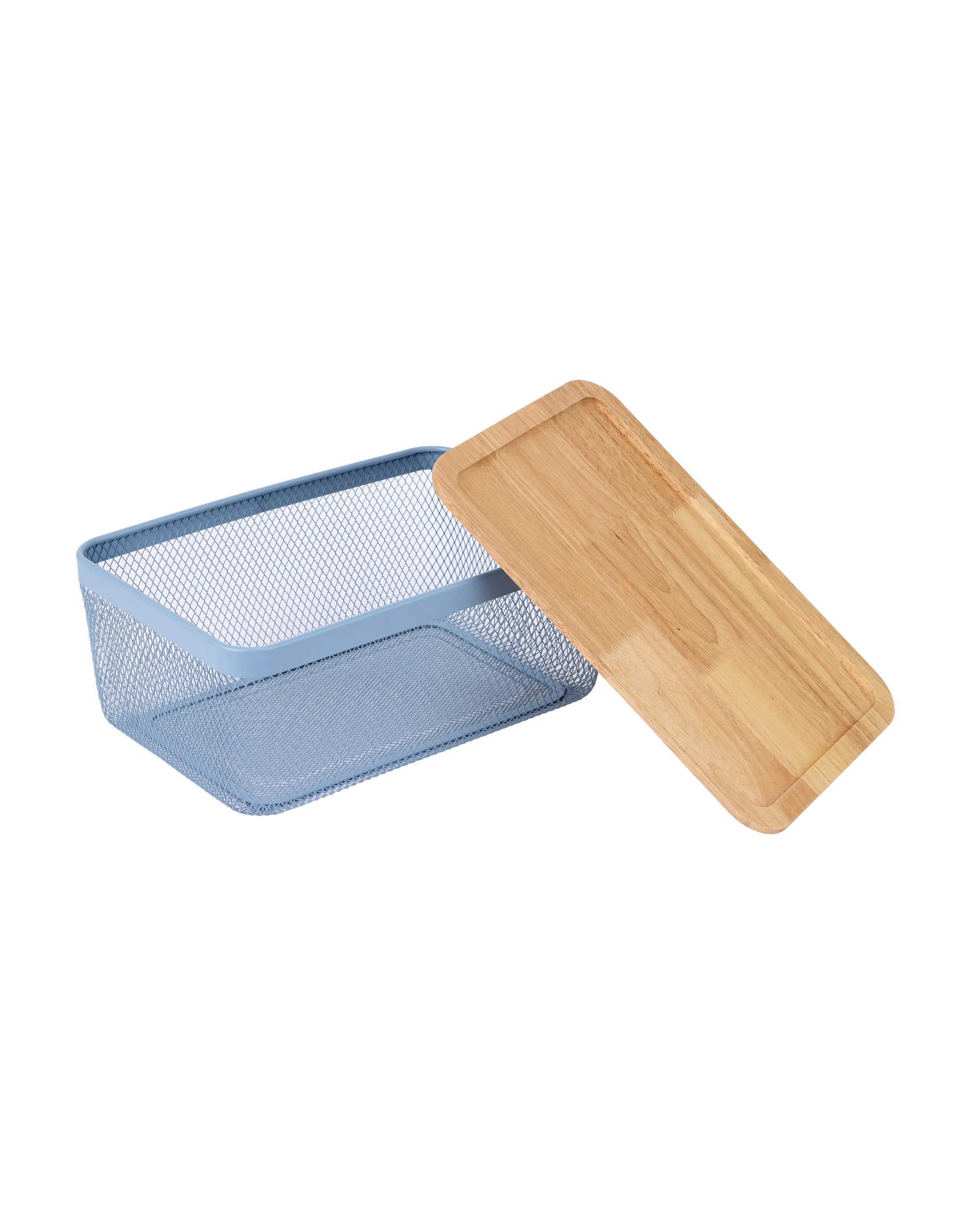 2 Large Basket with Wooden Lid - Blue, 2 of 6