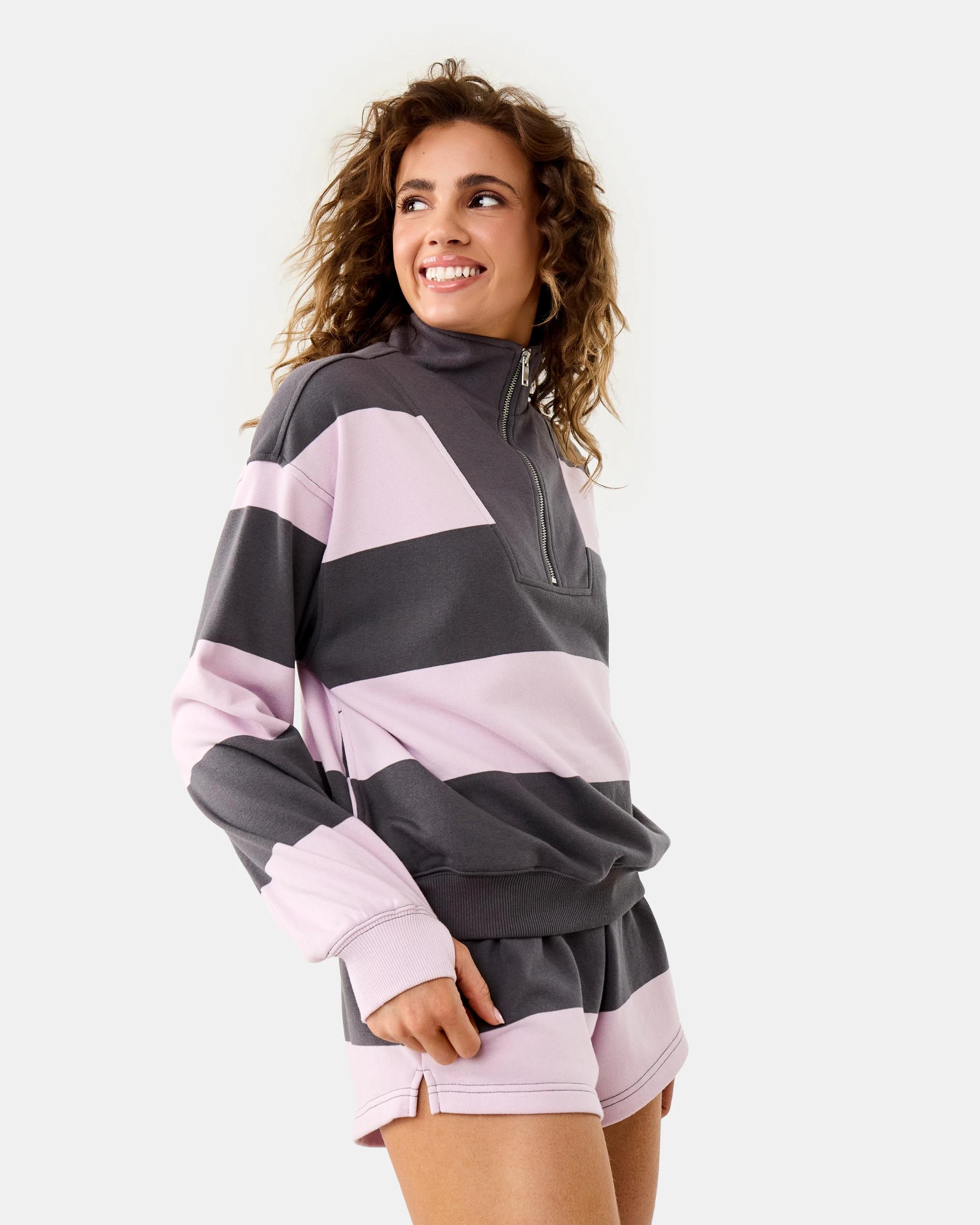 7 Funnel Neck Quarter Zip Sweatshirt Stripe, 7 of 10