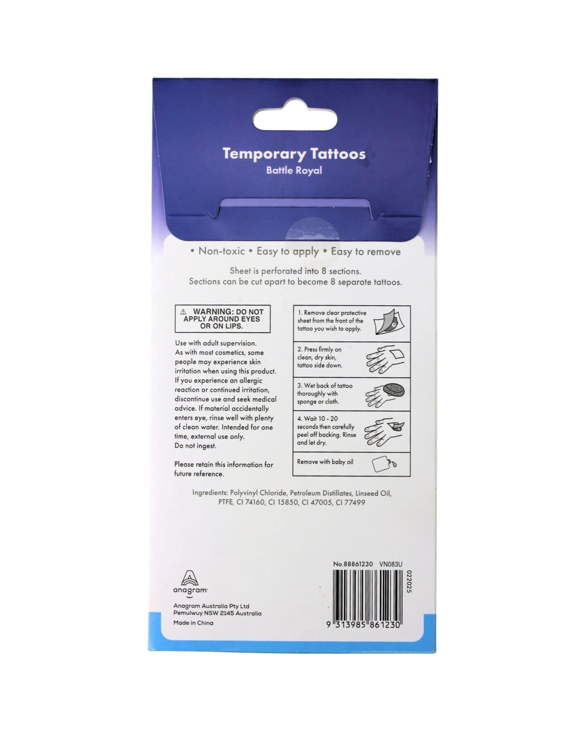 3 Anagram Battle Royal Tattoos Pack of 8, 3 of 3