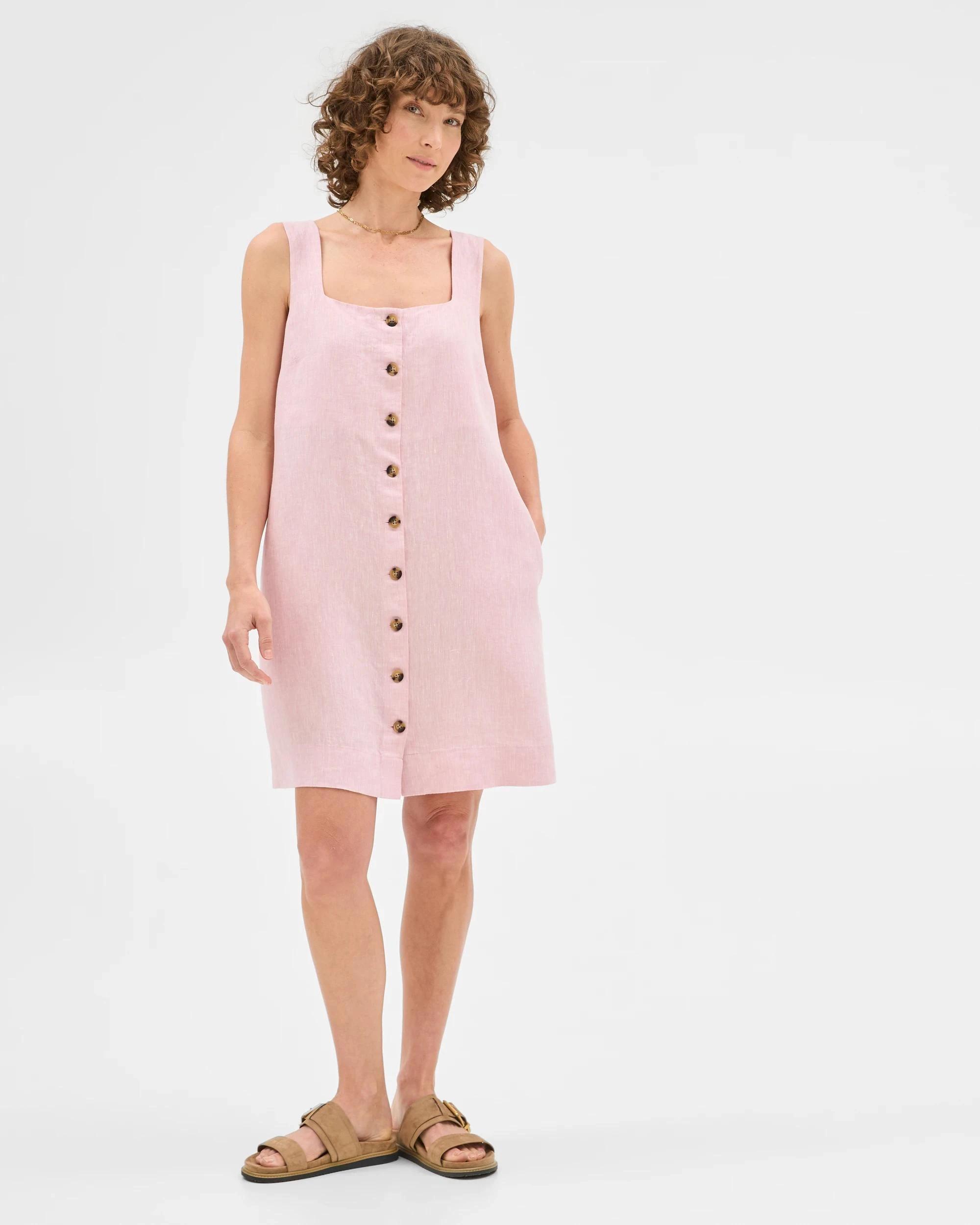 1 Target Woman European Linen Sleeveless A-Line Mini Dress PRETTY PINK X-DYE, 1 of 6