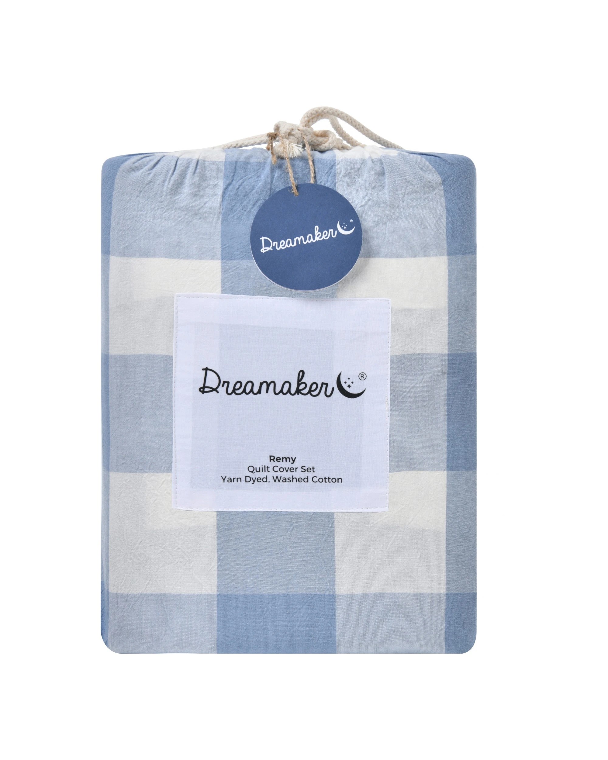 7 Dreamaker Remy Yarn Dyed Washed Cotton Checkered Quilted Cover Set - Double Bed - Cornflower, 7 of 7