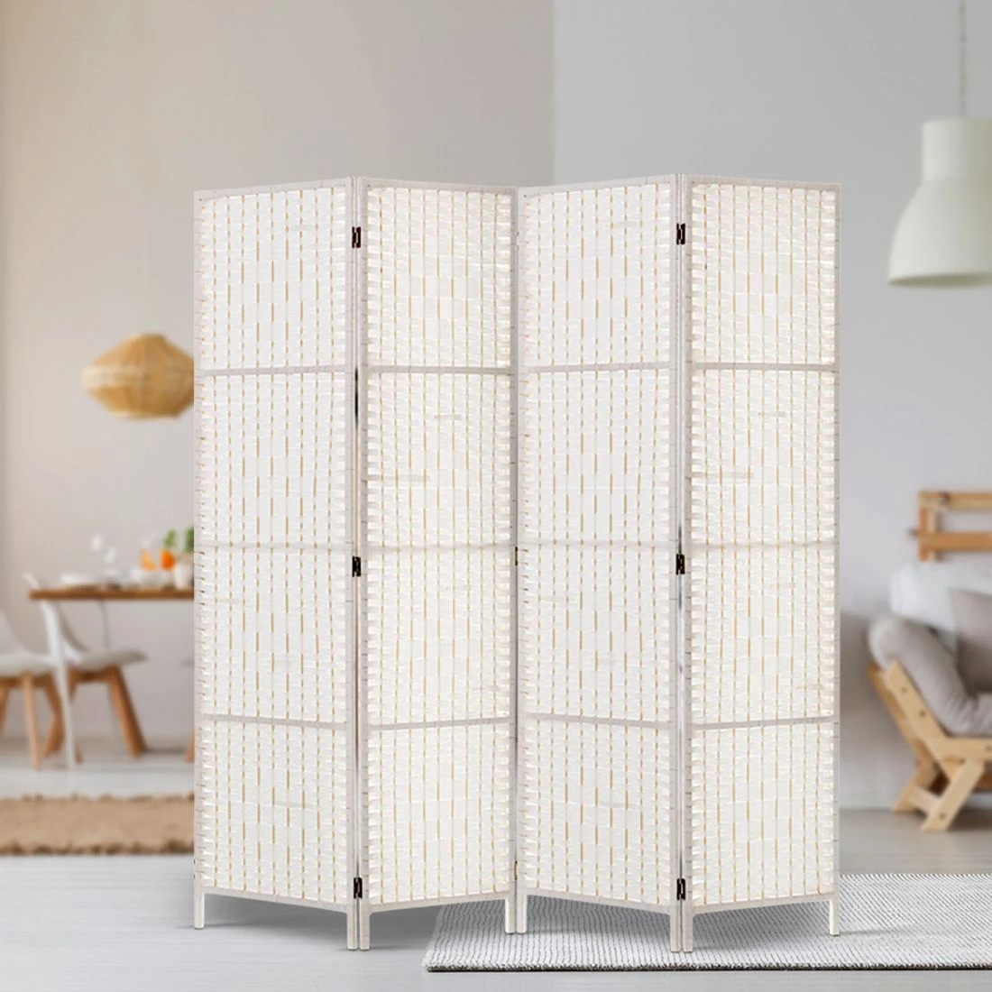 8 Artiss 4 Panel Room Divider Screen 163x170cm Woven - White, 8 of 8