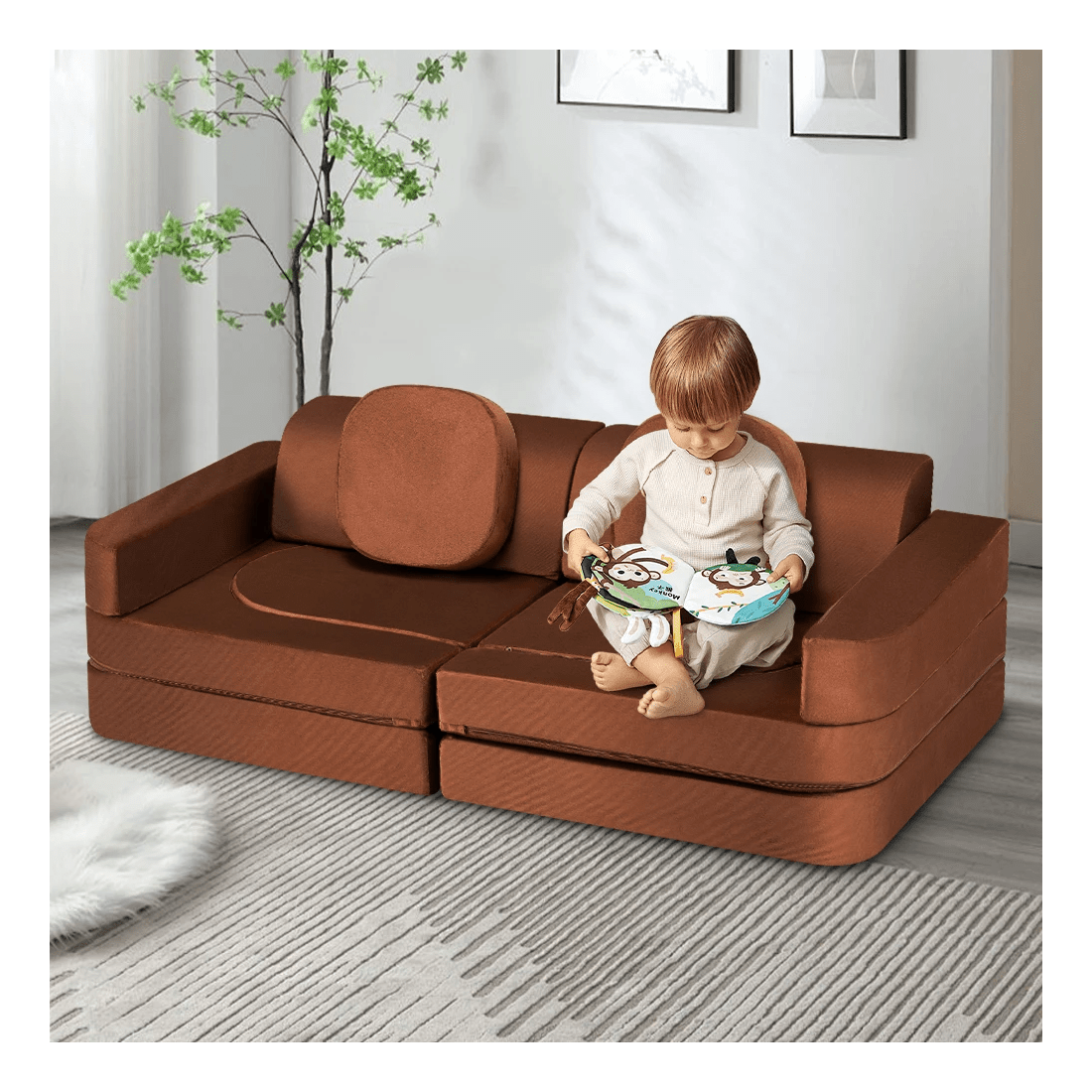 3 Playpals 12PCS Modular Kids Sofa Play Couch DIY Child Foam Playset - Brown, 3 of 3